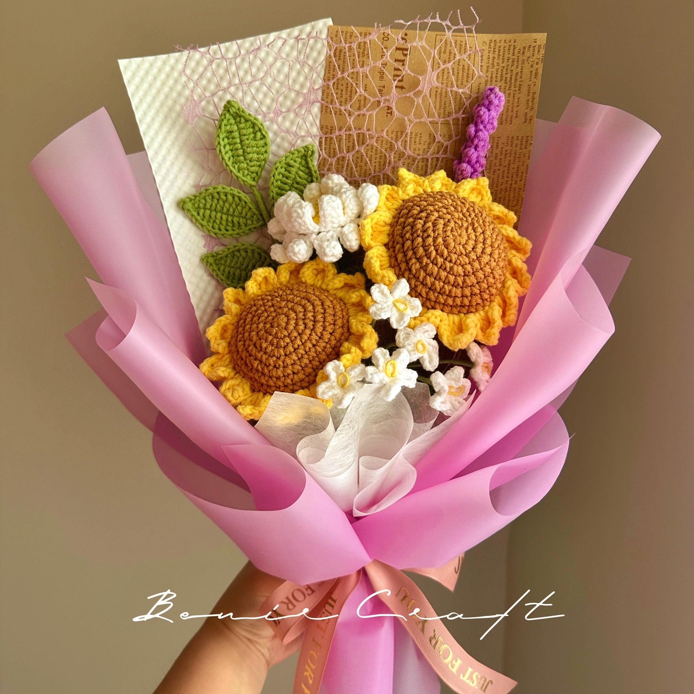 Handmade Crochet Sunflower Bouquet - 9 Styles | Sunflower Peony Lily | Forever Gift - 图片 3