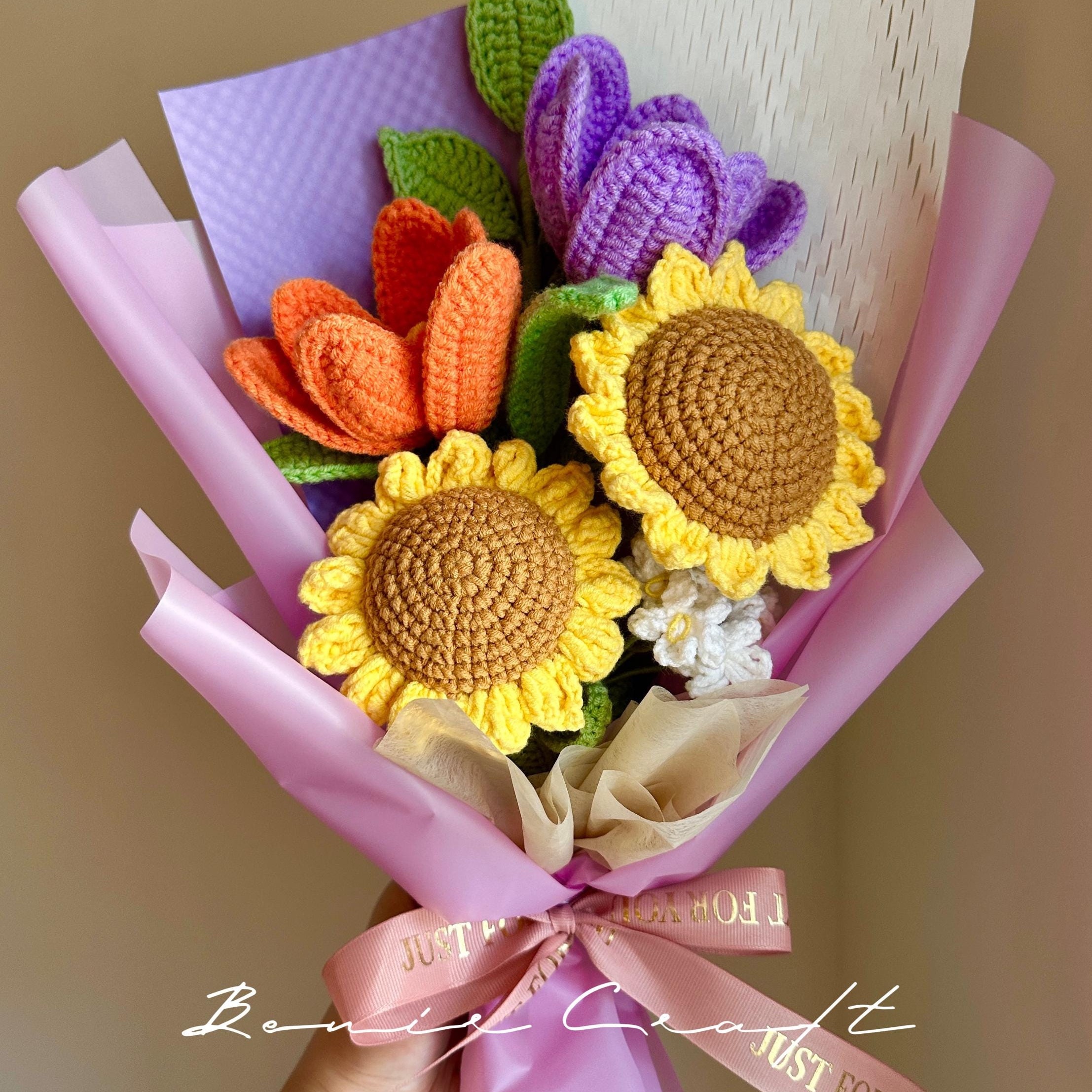 Handmade Crochet Sunflower Bouquet - 9 Styles | Sunflower Peony Lily | Forever Gift - 图片 5