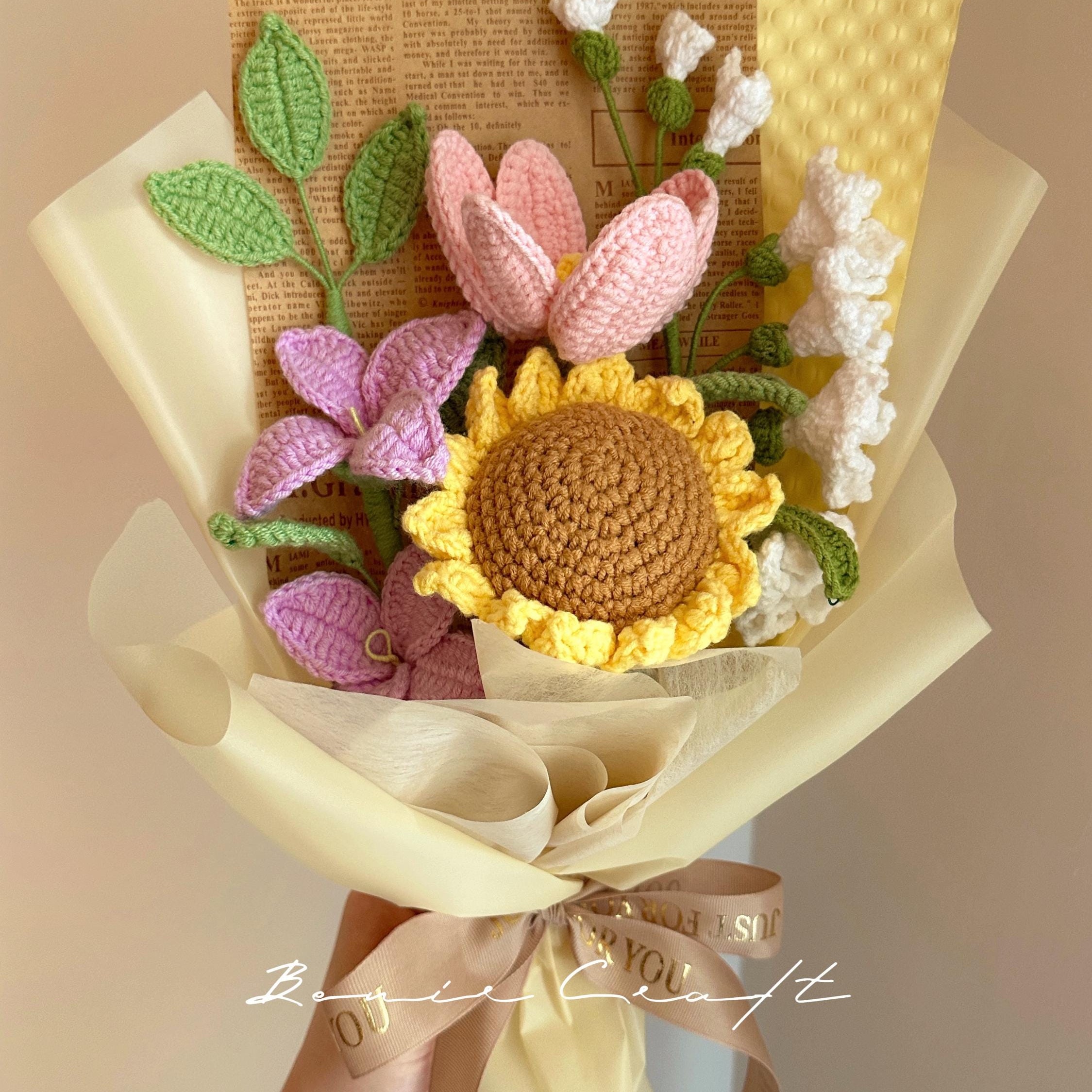 Handmade Crochet Sunflower Bouquet - 9 Styles | Sunflower Peony Lily | Forever Gift - 图片 6