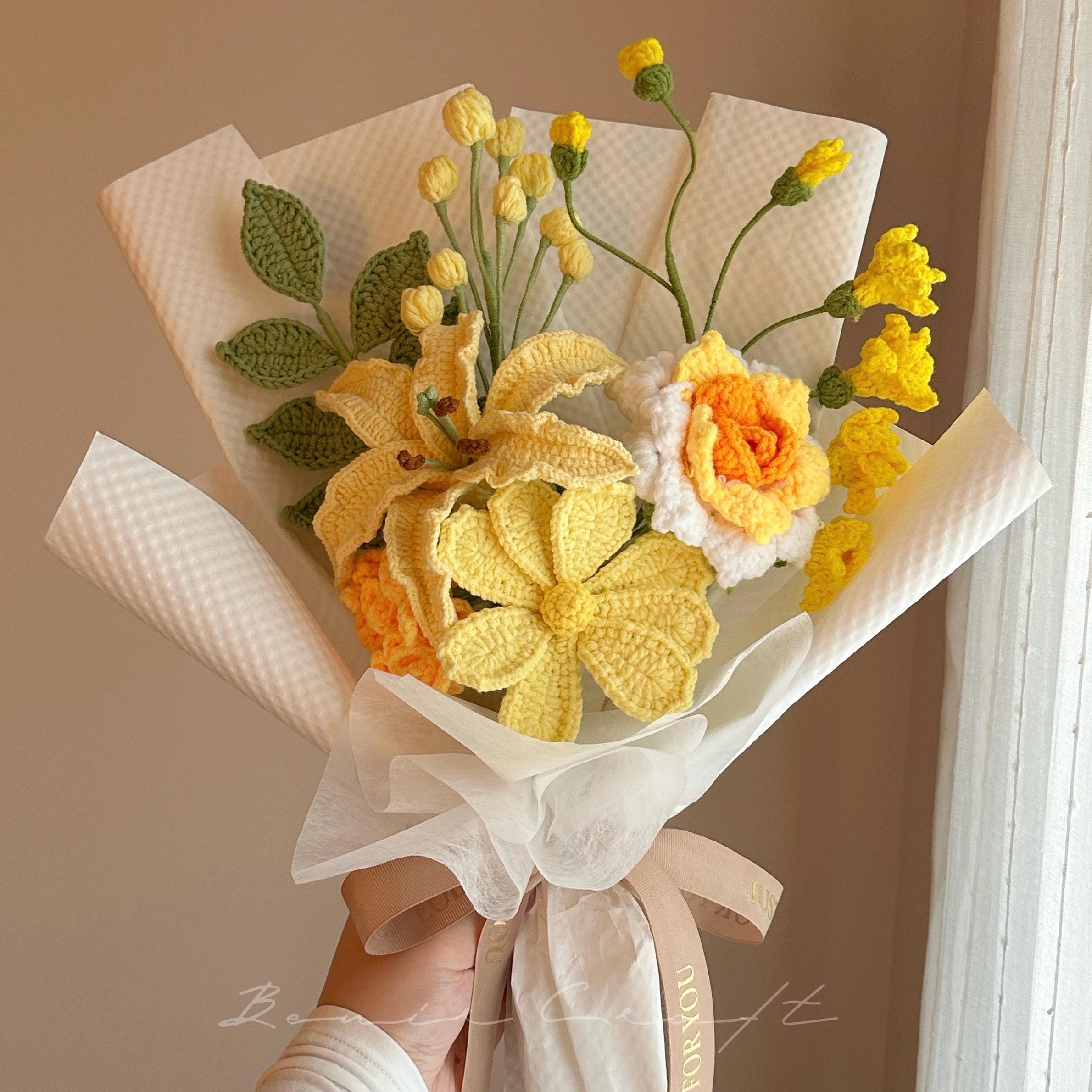 Handmade Crochet Sunflower Bouquet - 9 Styles | Sunflower Peony Lily | Forever Gift - 图片 8