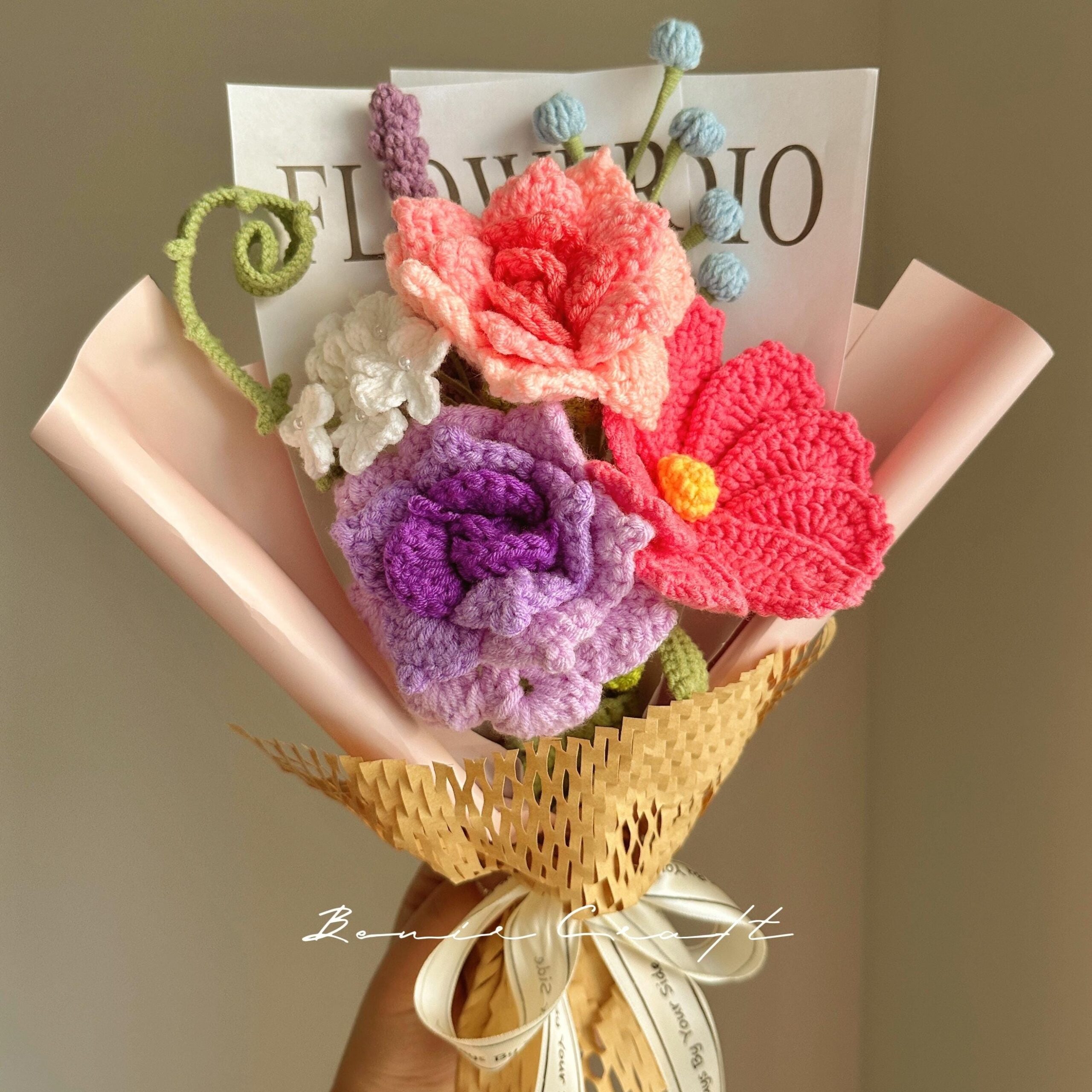 Handmade Crochet Flower Bouquet - 9 Styles | Lily Cosmos Rose Purple | Forever Gift - 图片 6
