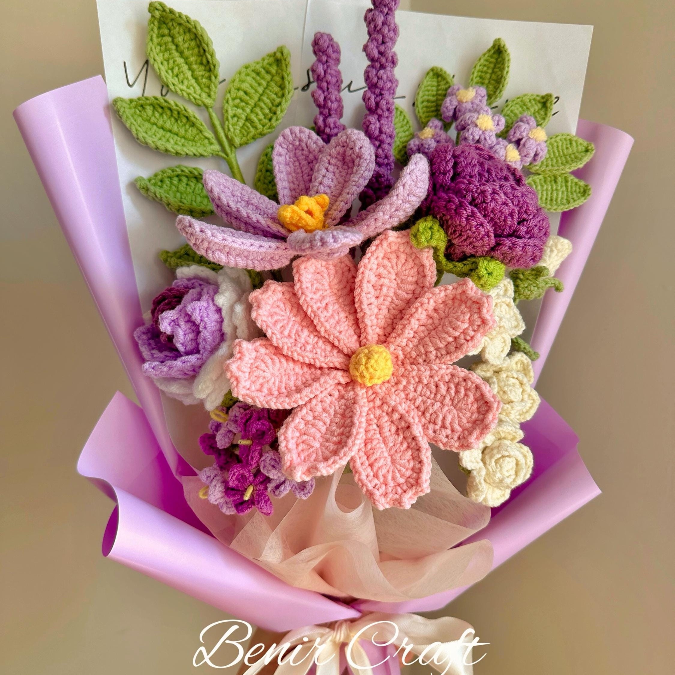 Handmade Crochet Flower Bouquet - 9 Styles | Lily Cosmos Rose Purple | Forever Gift - 图片 7