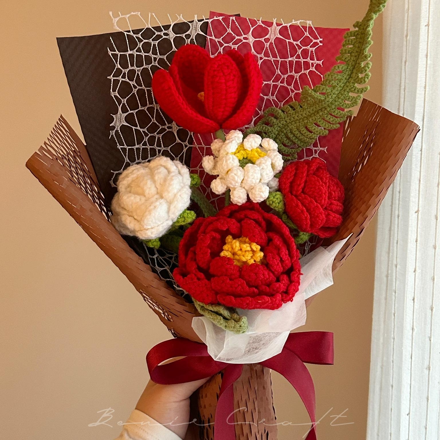 Handmade Crochet Peony Bouquet - 9 Styles | Peony Tulip Lily | Forever Gift - 图片 7