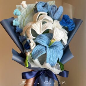 Handmade Crochet Blue Lily Bouquet - 5 Styles | Blue Lily Calla | Forever Gift