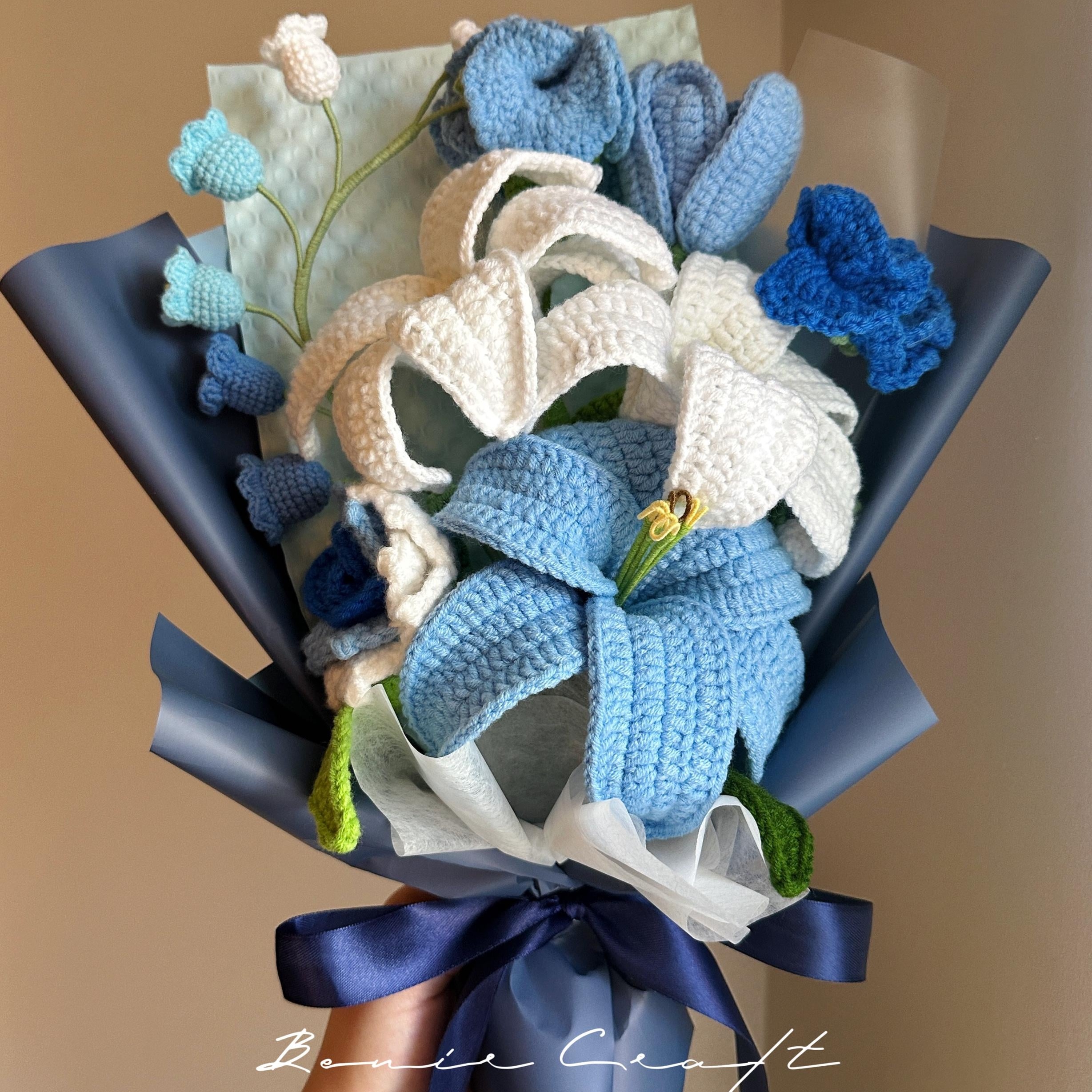 Handmade Crochet Blue Lily Bouquet - 5 Styles | Blue Lily Calla | Forever Gift