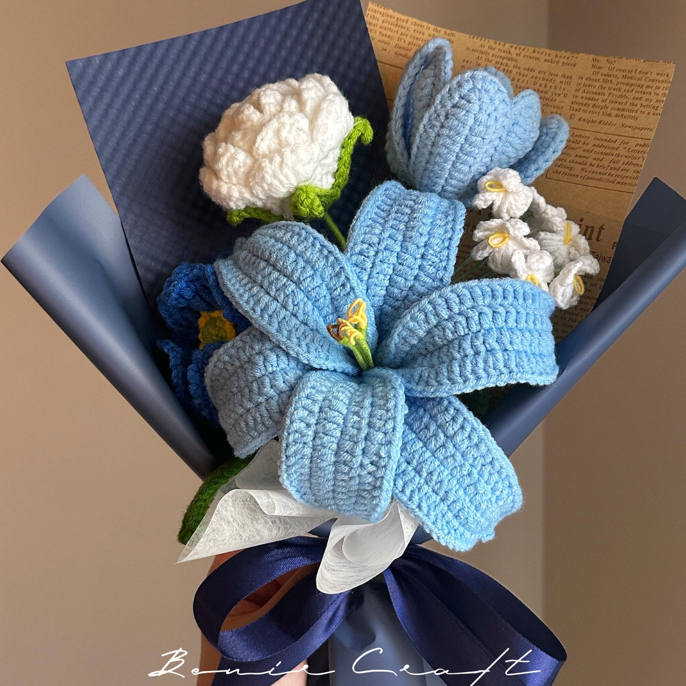 Handmade Crochet Blue Lily Bouquet - 5 Styles | Blue Lily Calla | Forever Gift - 图片 3