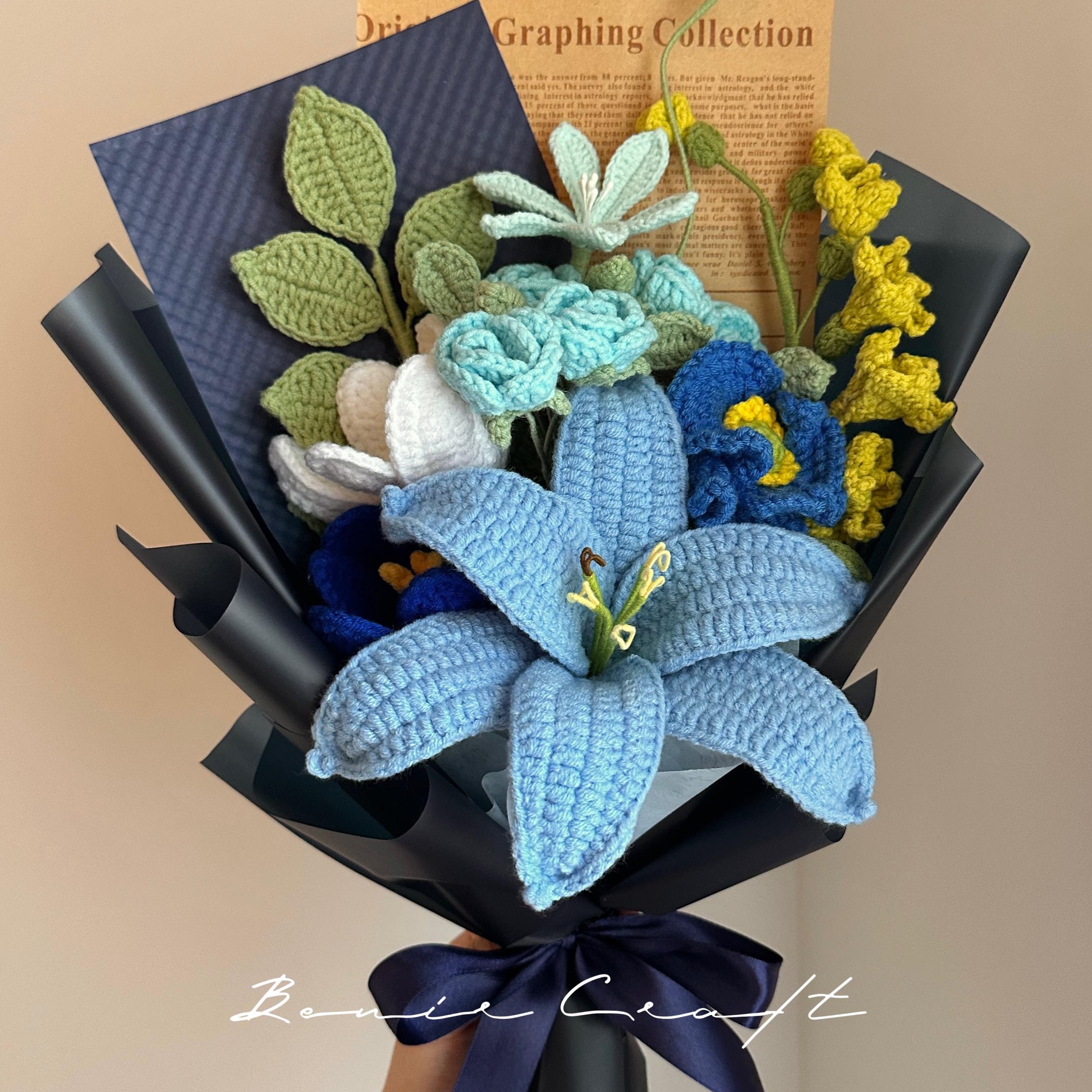 Handmade Crochet Blue Lily Bouquet - 5 Styles | Blue Lily Calla | Forever Gift - 图片 4