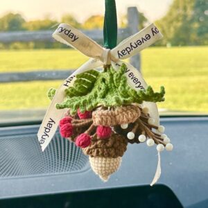 Handmade Crochet Acorn Berry Mirror Charm | Cute Car Rearview Ornament | Gift