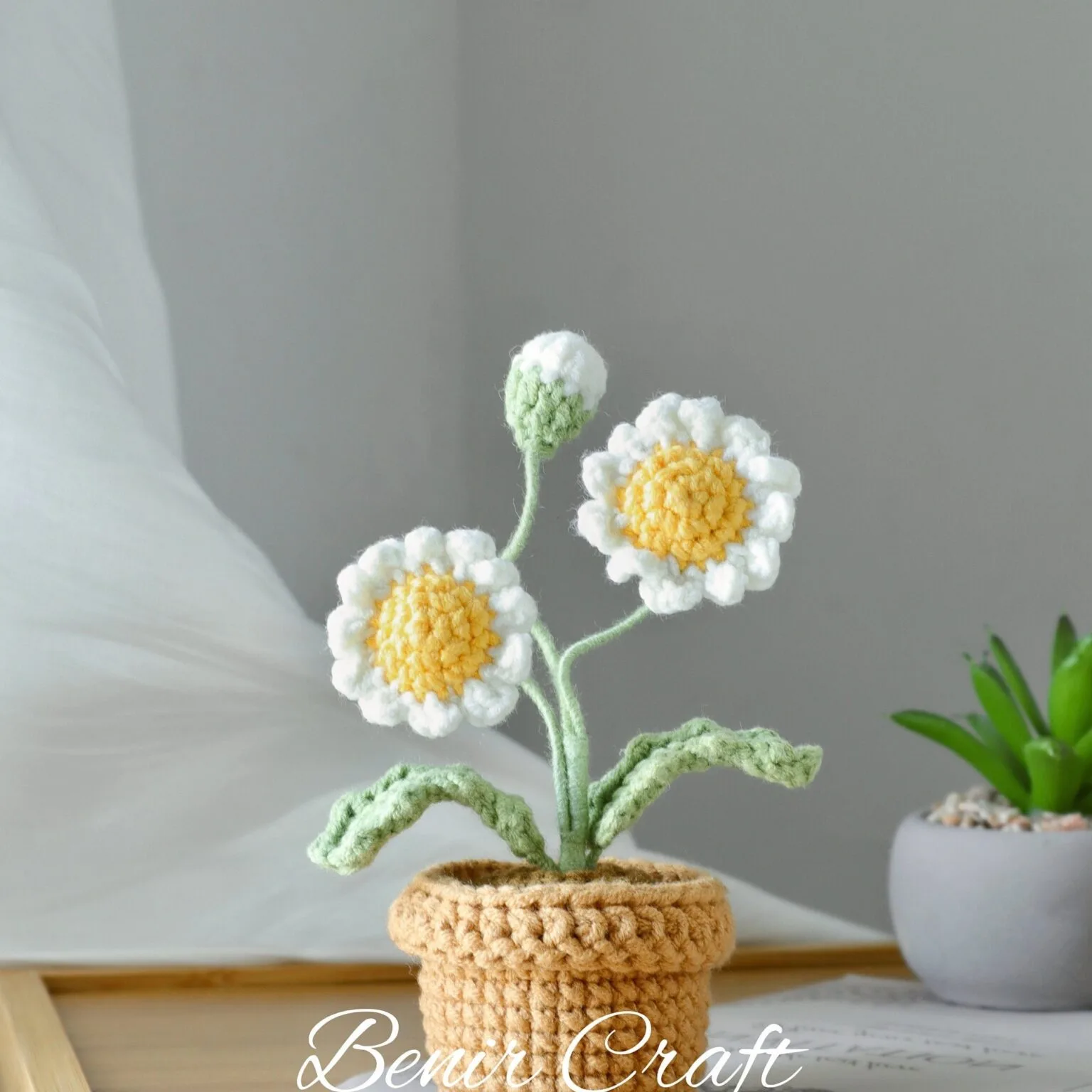 Handmade crochet flower pot desk decor gift for mom