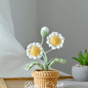 Handmade Crochet Flower Pot - 5 Styles | Daisy Sunflower Carnation | Desk Decor