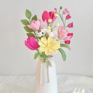Handmade Crochet Tulip Vase - 6 Styles | Tulip Crocus Magnolia | Desktop Decor