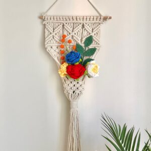 Handmade Crochet Rainbow Rose Macrame Wall Hanging | Boho Home Decor