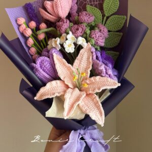 Handmade Crochet Purple Lily Bouquet - 5 Styles | Lily Calla Hydrangea | Forever Gift