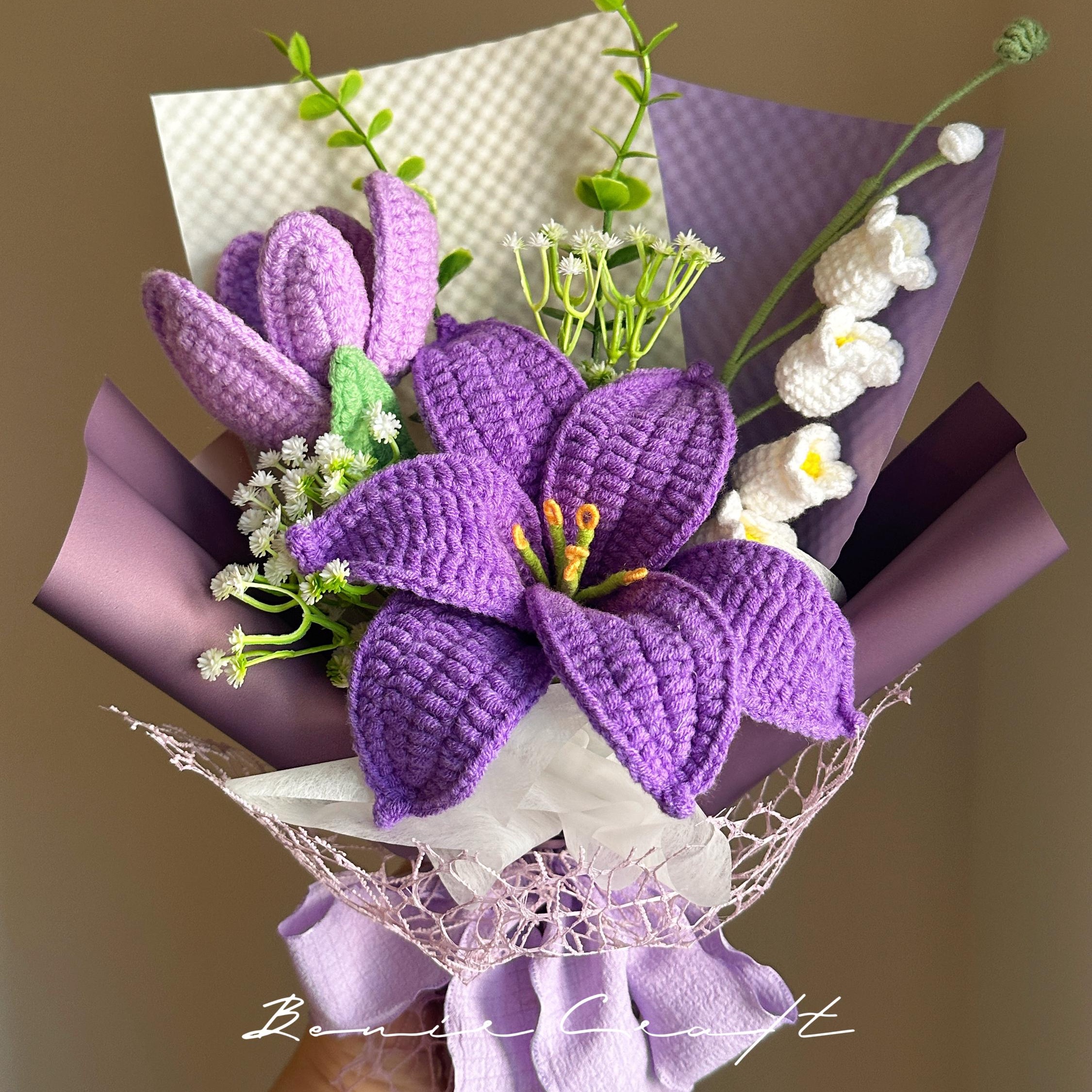 Handmade Crochet Purple Lily Bouquet - 5 Styles | Lily Calla Hydrangea | Forever Gift - 图片 2