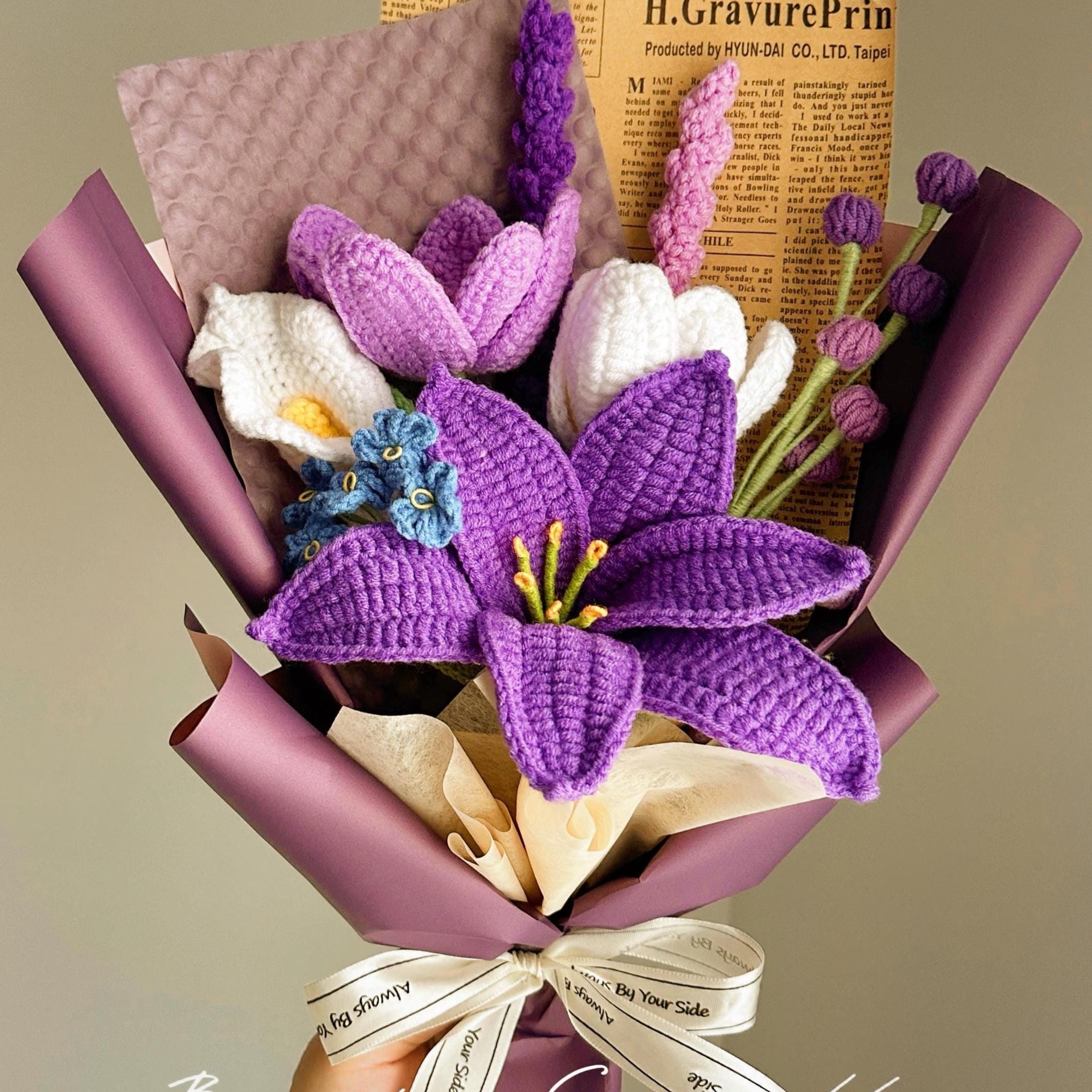Handmade Crochet Purple Lily Bouquet - 5 Styles | Lily Calla Hydrangea | Forever Gift - 图片 3