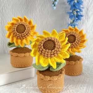 Handmade Crochet Sunflower Pot Plant | Cute Desktop Decor | Forever Gift