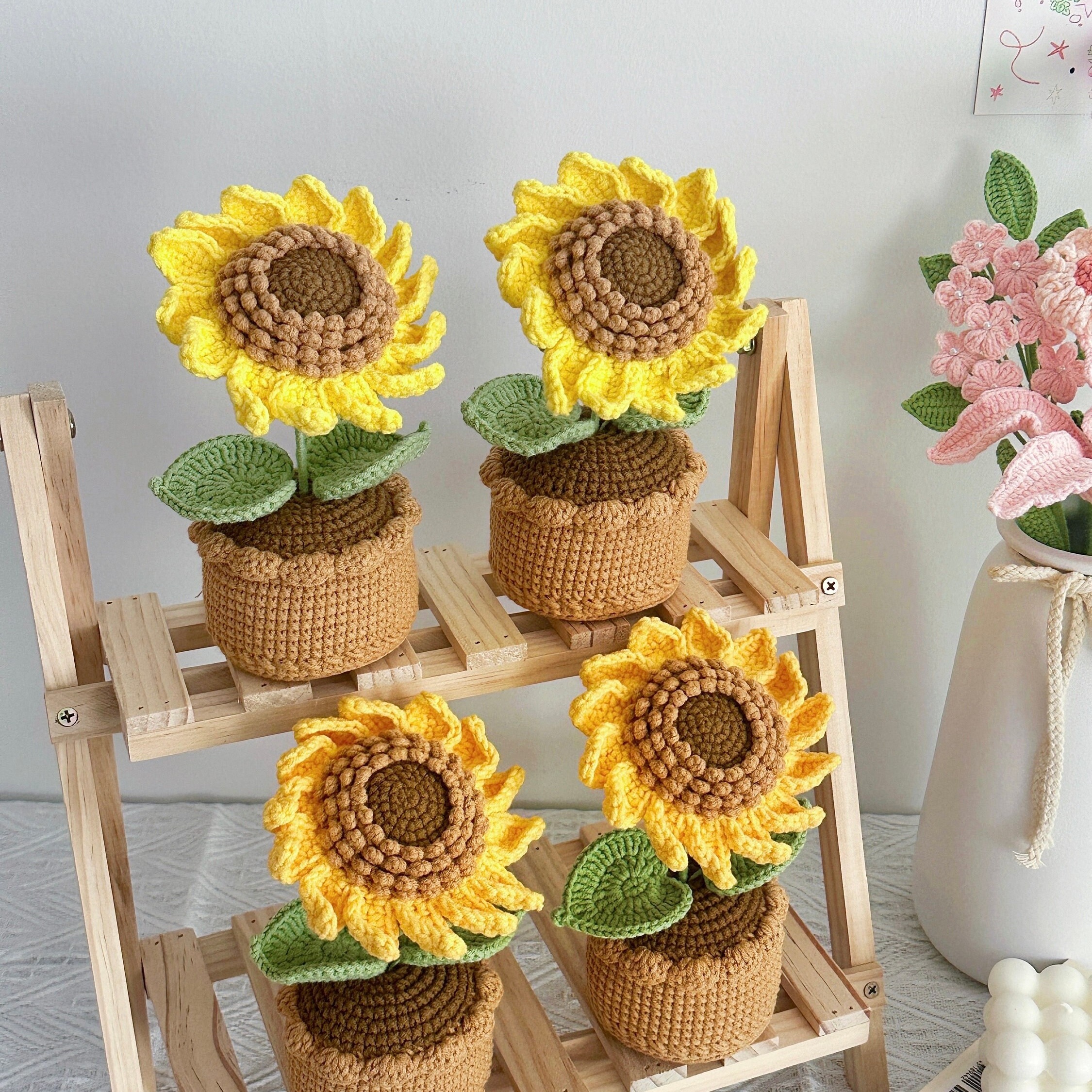 Handmade Crochet Sunflower Pot Plant | Cute Desktop Decor | Forever Gift - 图片 7