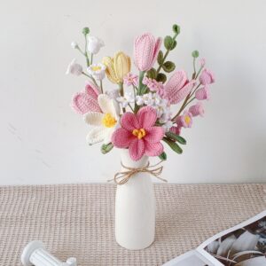 Handmade Crochet Flower Vase Bouquet – 6 Styles | Wildflower Tulip Christmas | Forever Gift