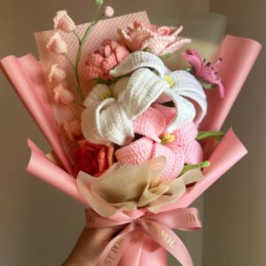 Handmade Crochet Flower Bouquet - 9 Styles | Lily Rose Peach Rainbow | Forever Gift