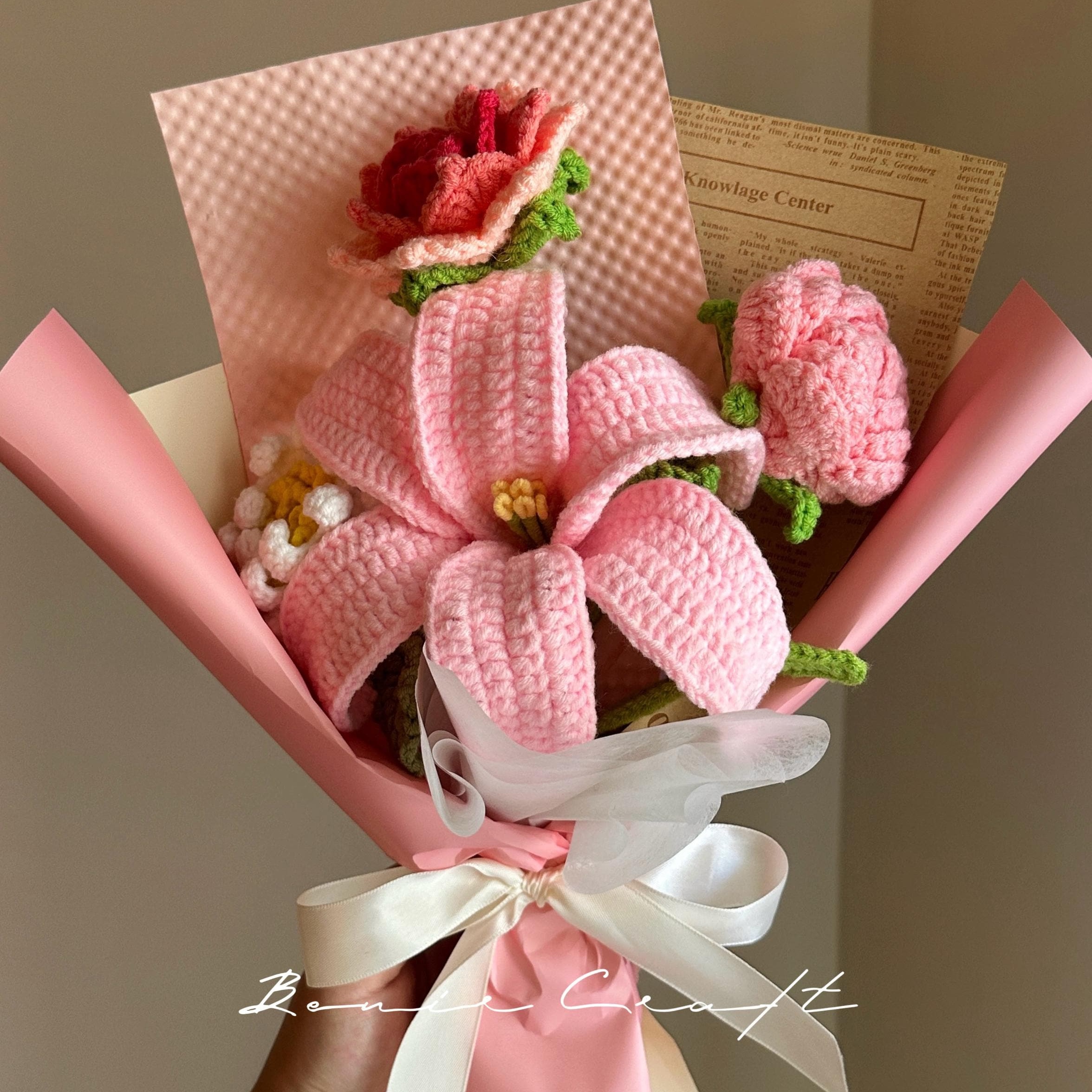 Handmade Crochet Flower Bouquet - 9 Styles | Lily Rose Peach Rainbow | Forever Gift - 图片 4