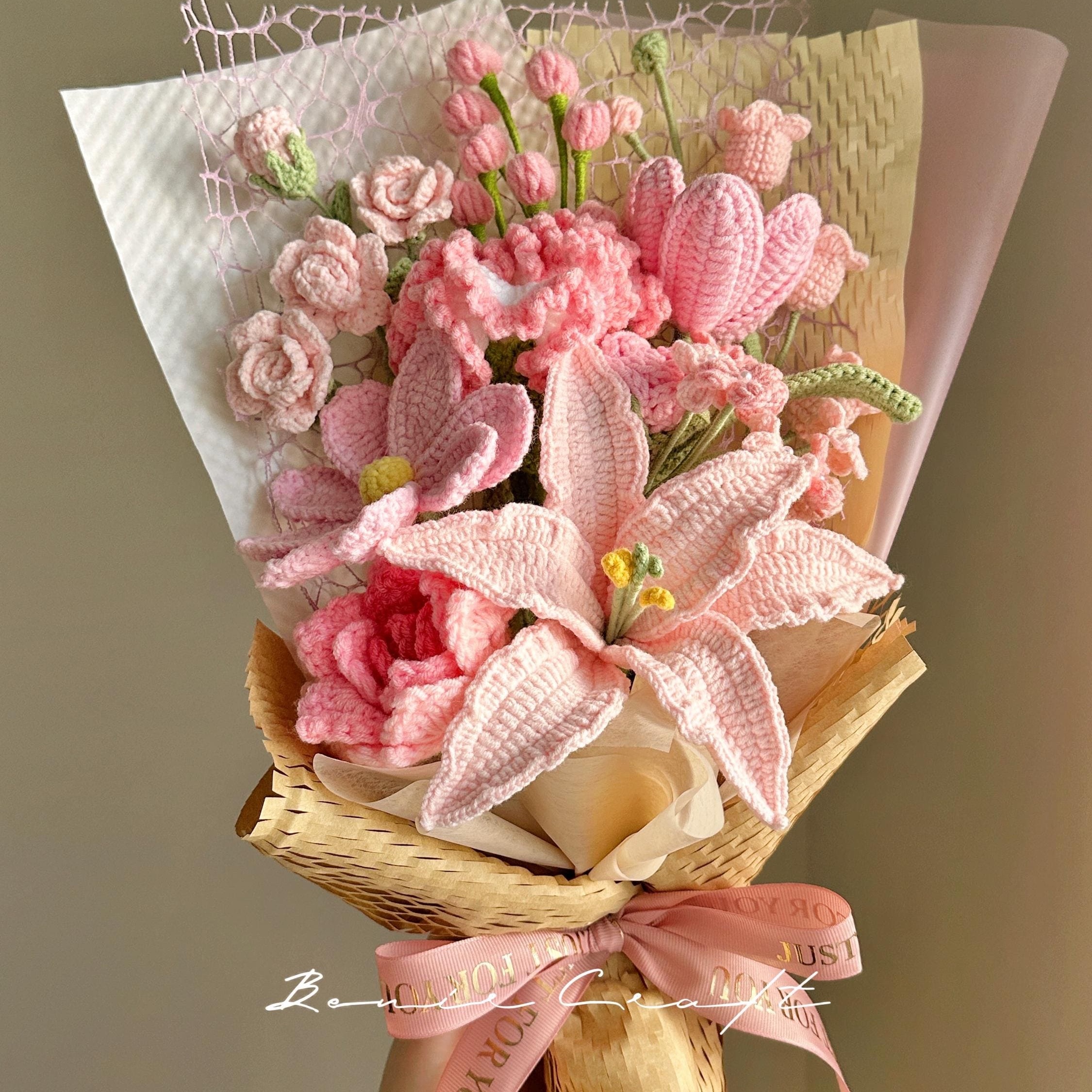 Handmade Crochet Flower Bouquet - 9 Styles | Lily Rose Peach Rainbow | Forever Gift - 图片 5