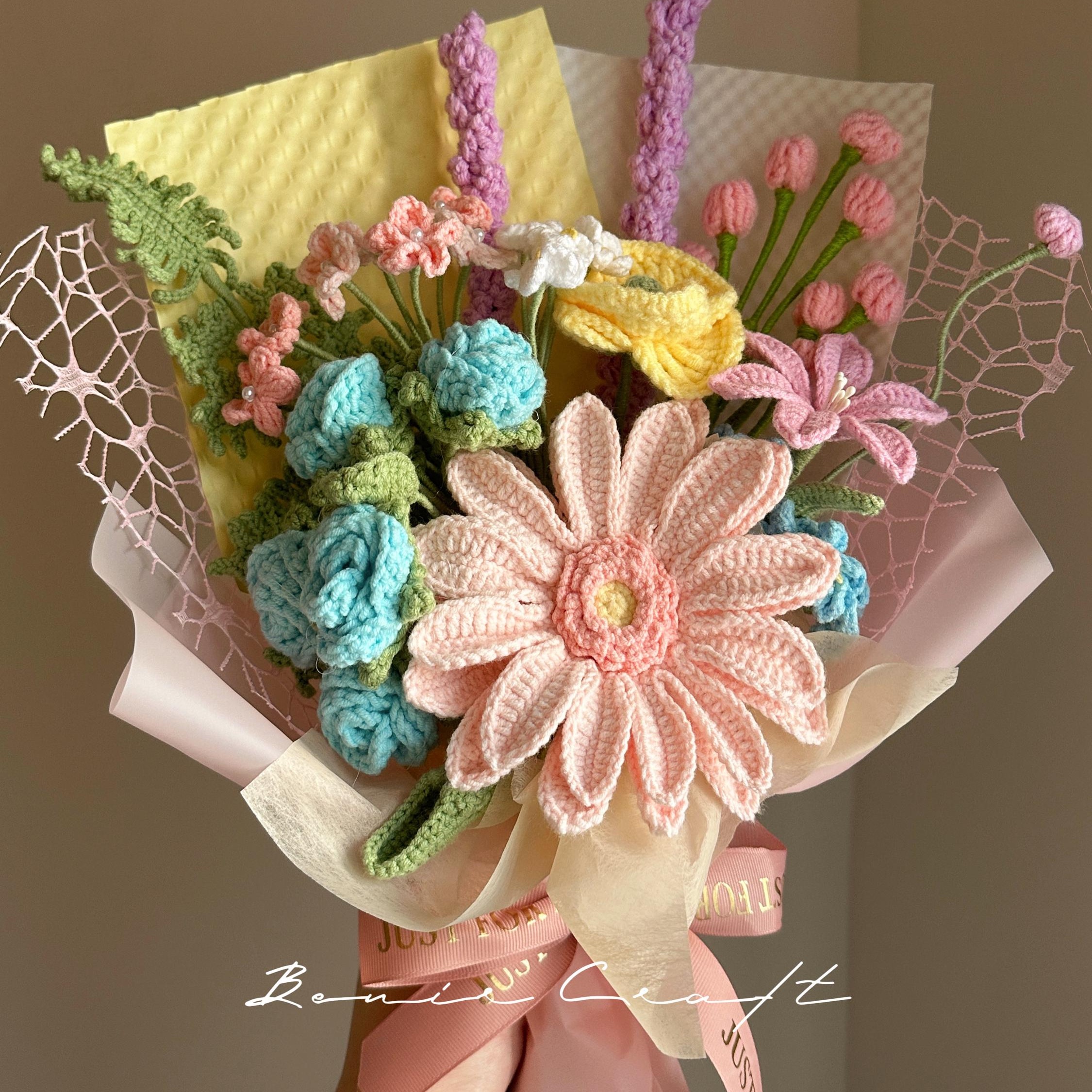 Handmade Crochet Flower Bouquet - 9 Styles | Lily Rose Peach Rainbow | Forever Gift - 图片 7