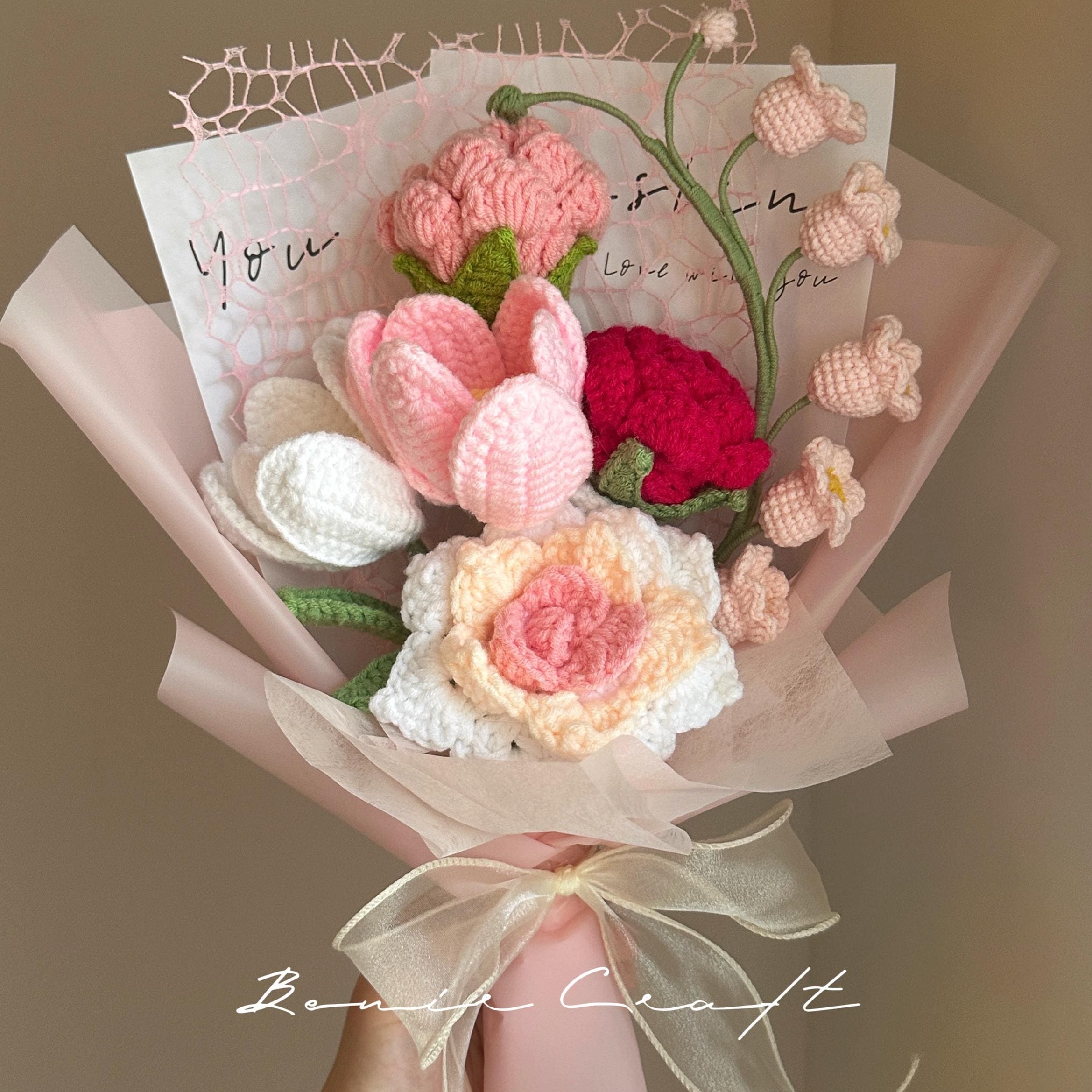 Handmade Crochet Flower Bouquet - 9 Styles | Lily Rose Peach Rainbow | Forever Gift - 图片 8