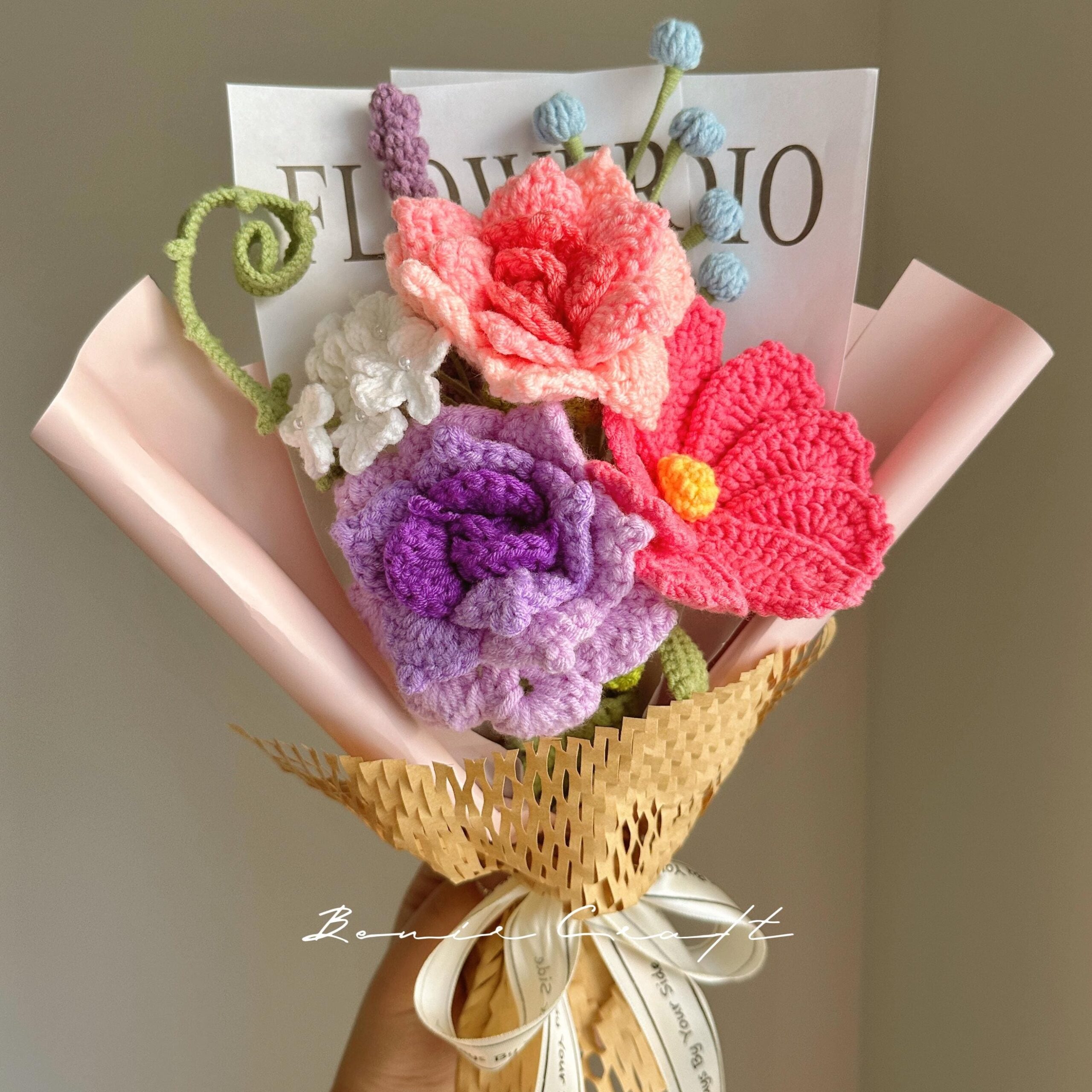 Handmade Crochet Flower Bouquet - 9 Styles | Lily Rose Peach Rainbow | Forever Gift - 图片 9