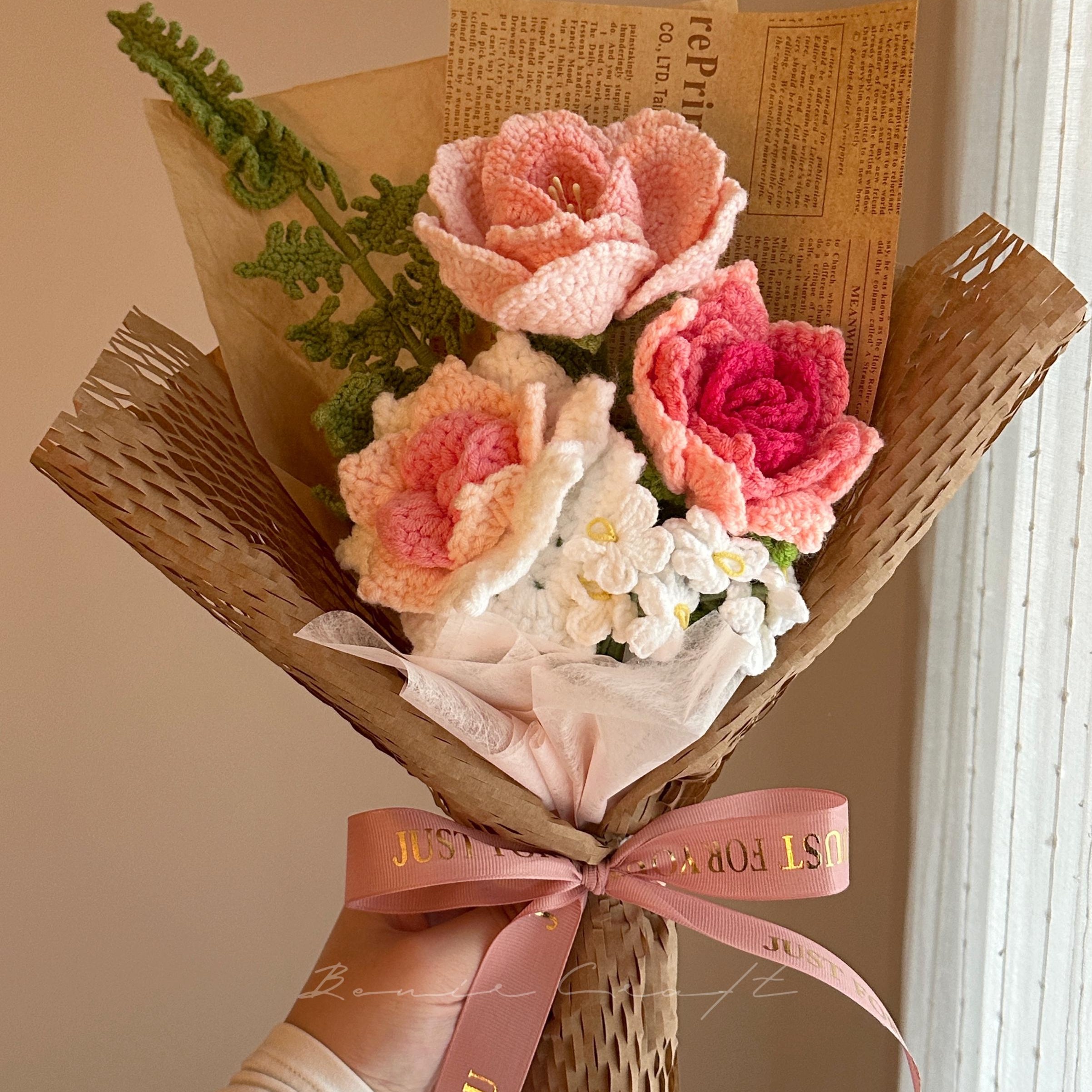 Handmade Crochet Flower Bouquet - 9 Styles | Lily Rose Peach Rainbow | Forever Gift - 图片 10