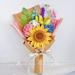 Handmade Crochet Sunflower Bouquet - 8 Styles | Rainbow Pink Orange Blue | Forever Gift