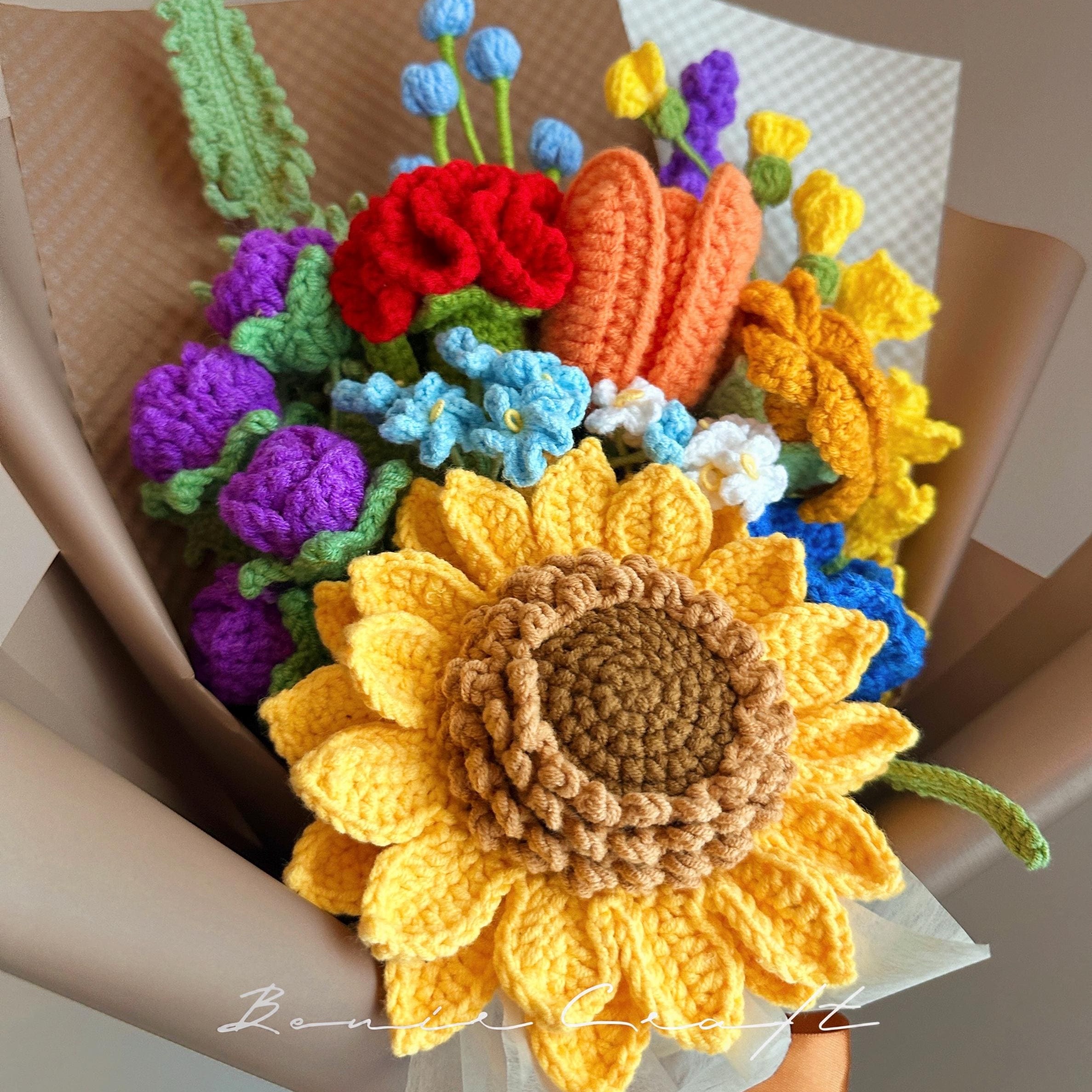 Handmade Crochet Sunflower Bouquet - 8 Styles | Sunflower Orange Cosmos | Forever Gift - 图片 2