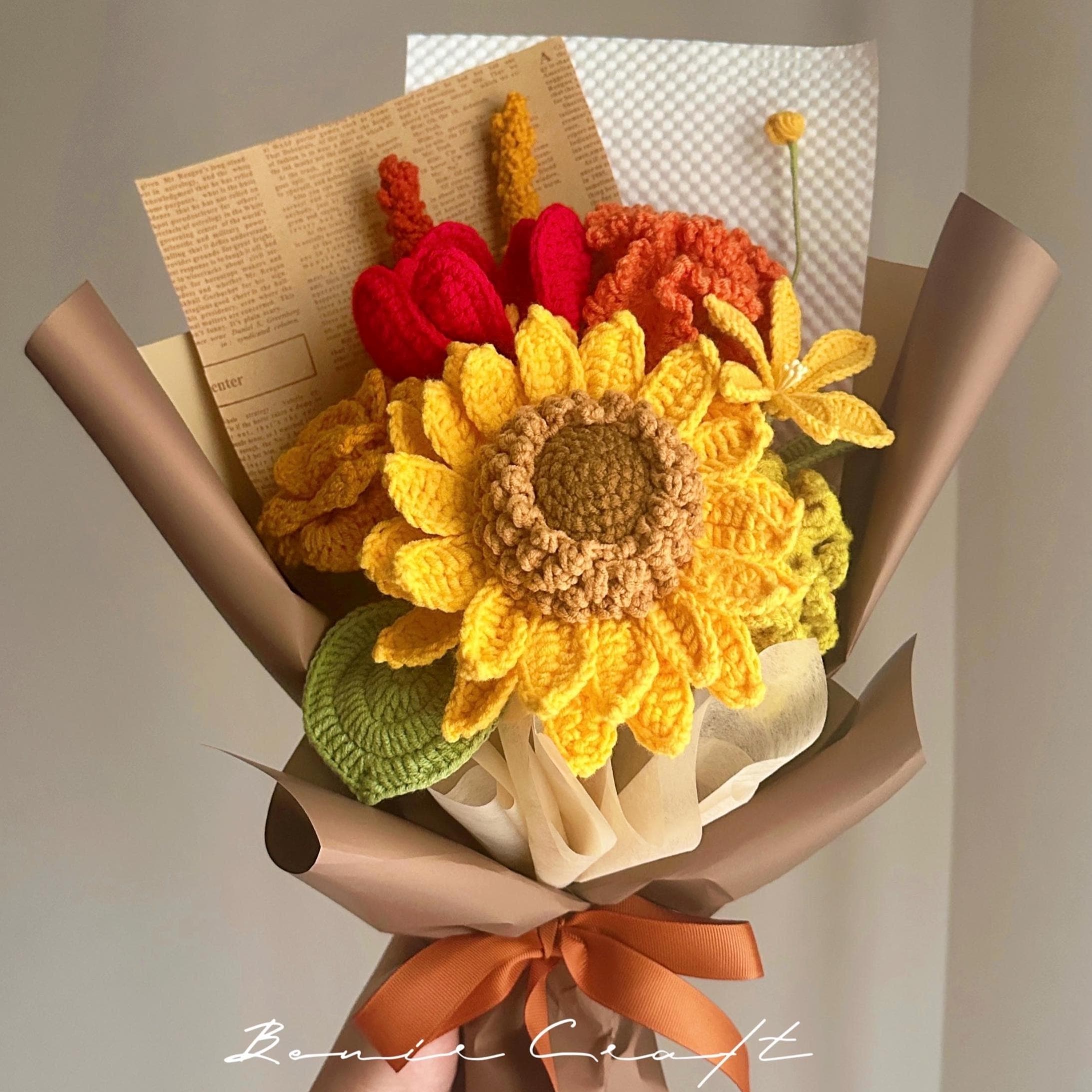 Handmade Crochet Sunflower Bouquet - 8 Styles | Sunflower Orange Cosmos | Forever Gift - 图片 3