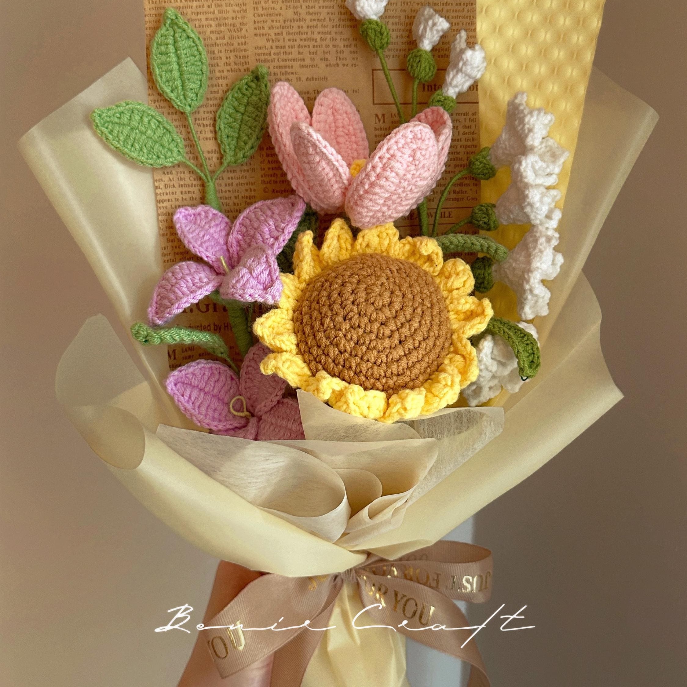 Handmade Crochet Sunflower Bouquet - 8 Styles | Sunflower Orange Cosmos | Forever Gift - 图片 4