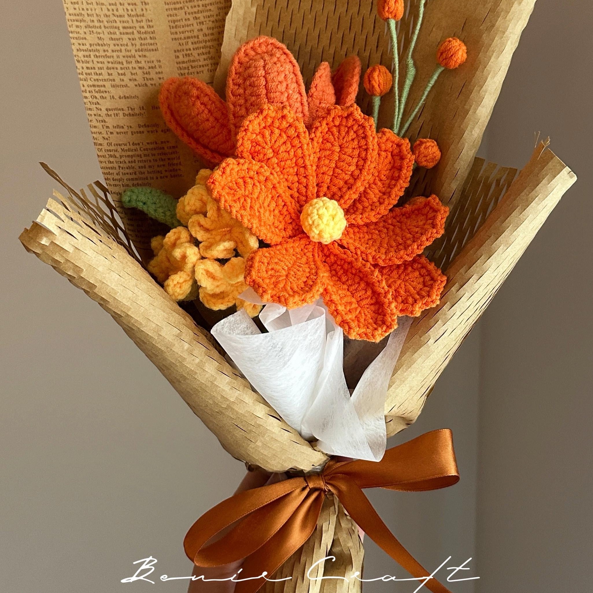 Handmade Crochet Sunflower Bouquet - 8 Styles | Sunflower Orange Cosmos | Forever Gift - 图片 7