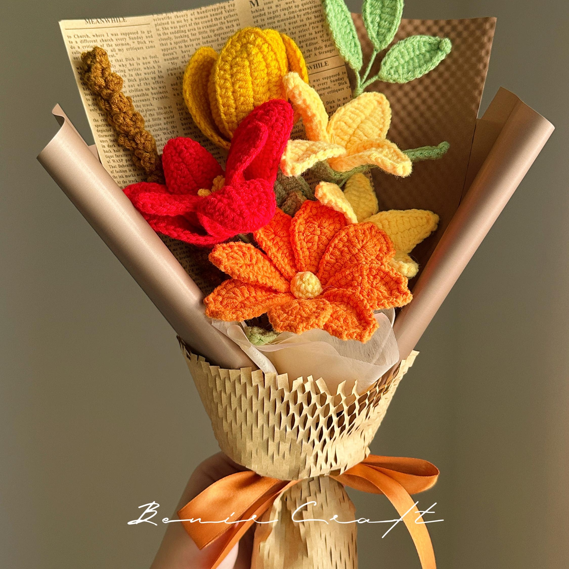 Handmade Crochet Sunflower Bouquet - 8 Styles | Sunflower Orange Cosmos | Forever Gift - 图片 9
