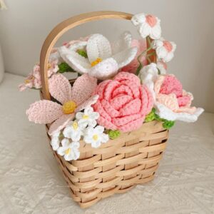 Handmade Crochet Flower Bouquet - 4 Styles | Basket Lily Peony | Forever Gift