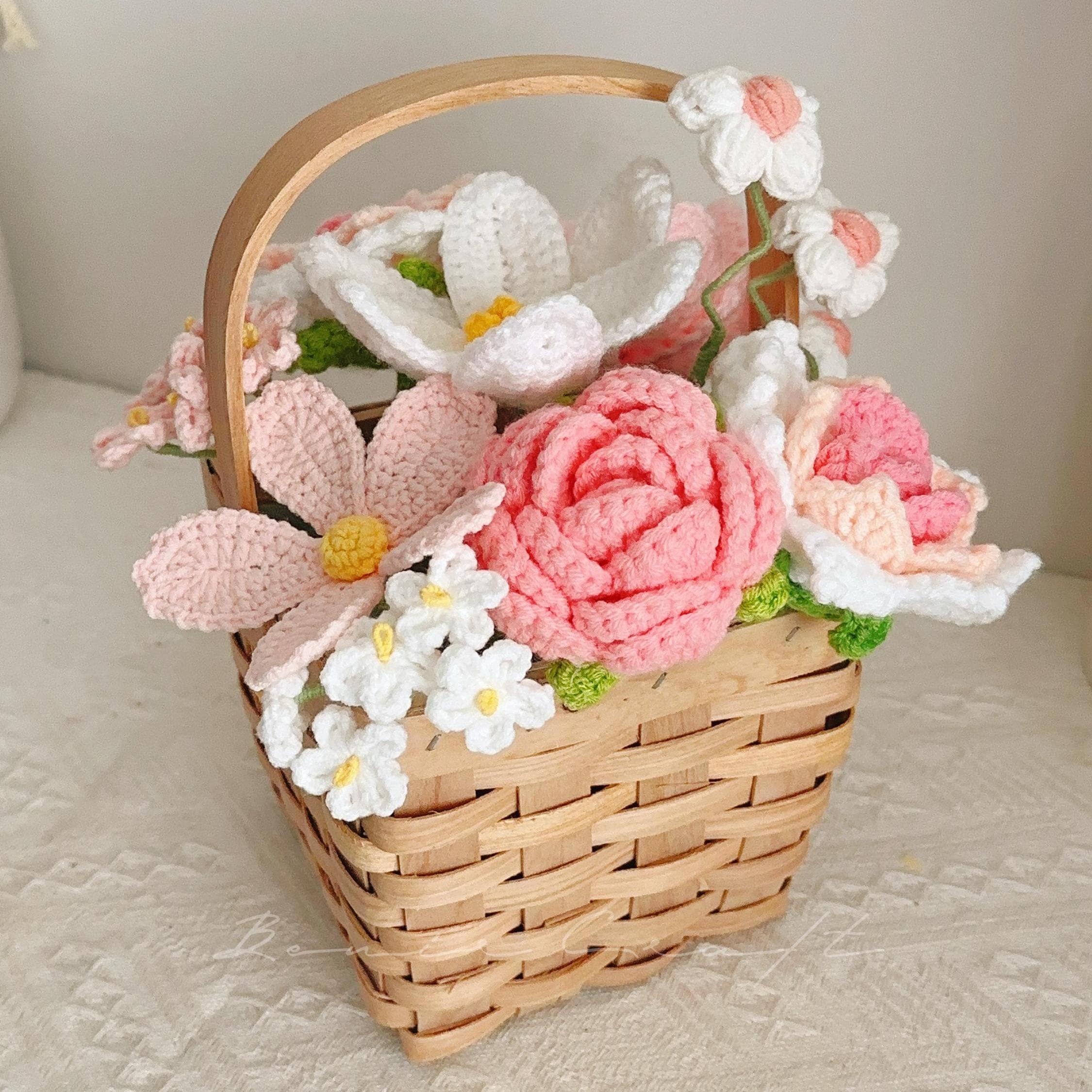 Handmade Crochet Flower Bouquet - 4 Styles | Basket Lily Peony | Forever Gift