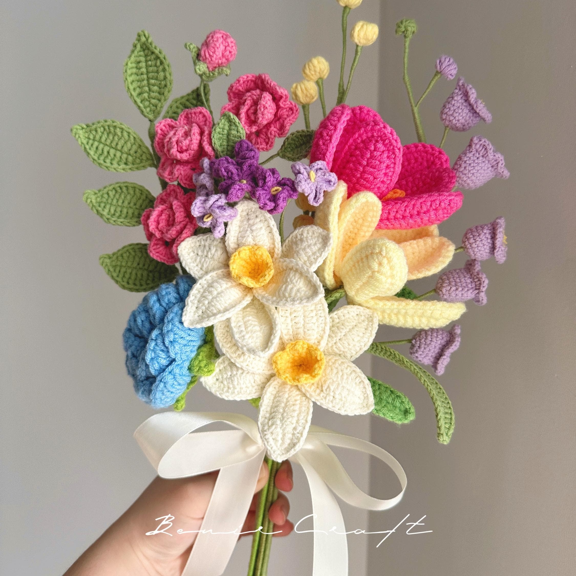 Handmade Crochet Flower Bouquet - 4 Styles | Basket Lily Peony | Forever Gift - 图片 2
