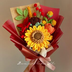 Handmade Crochet Sunflower Bouquet - 8 Styles | Autumn Lily Peony | Forever Gift