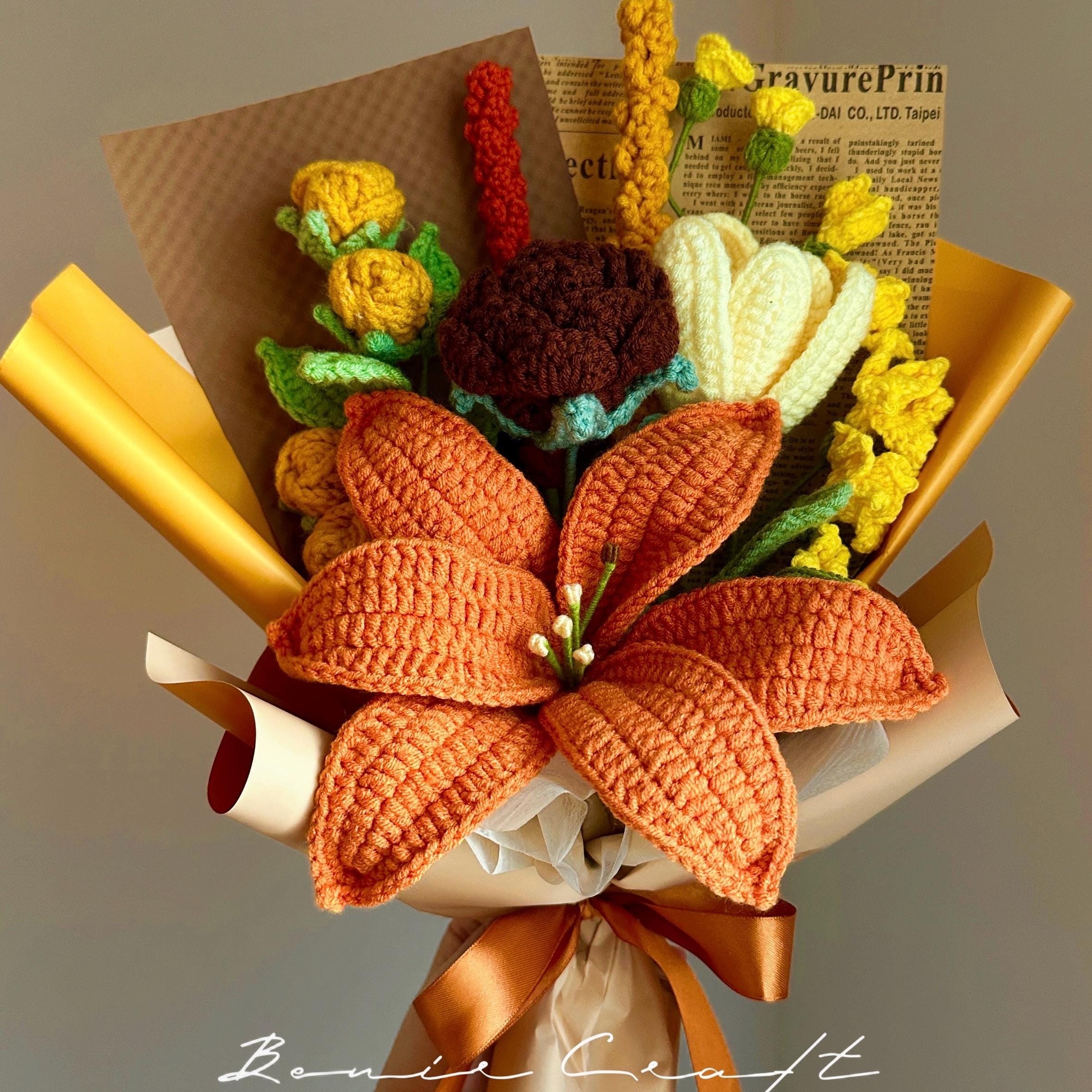 Handmade Crochet Sunflower Bouquet - 8 Styles | Autumn Lily Peony | Forever Gift - 图片 5