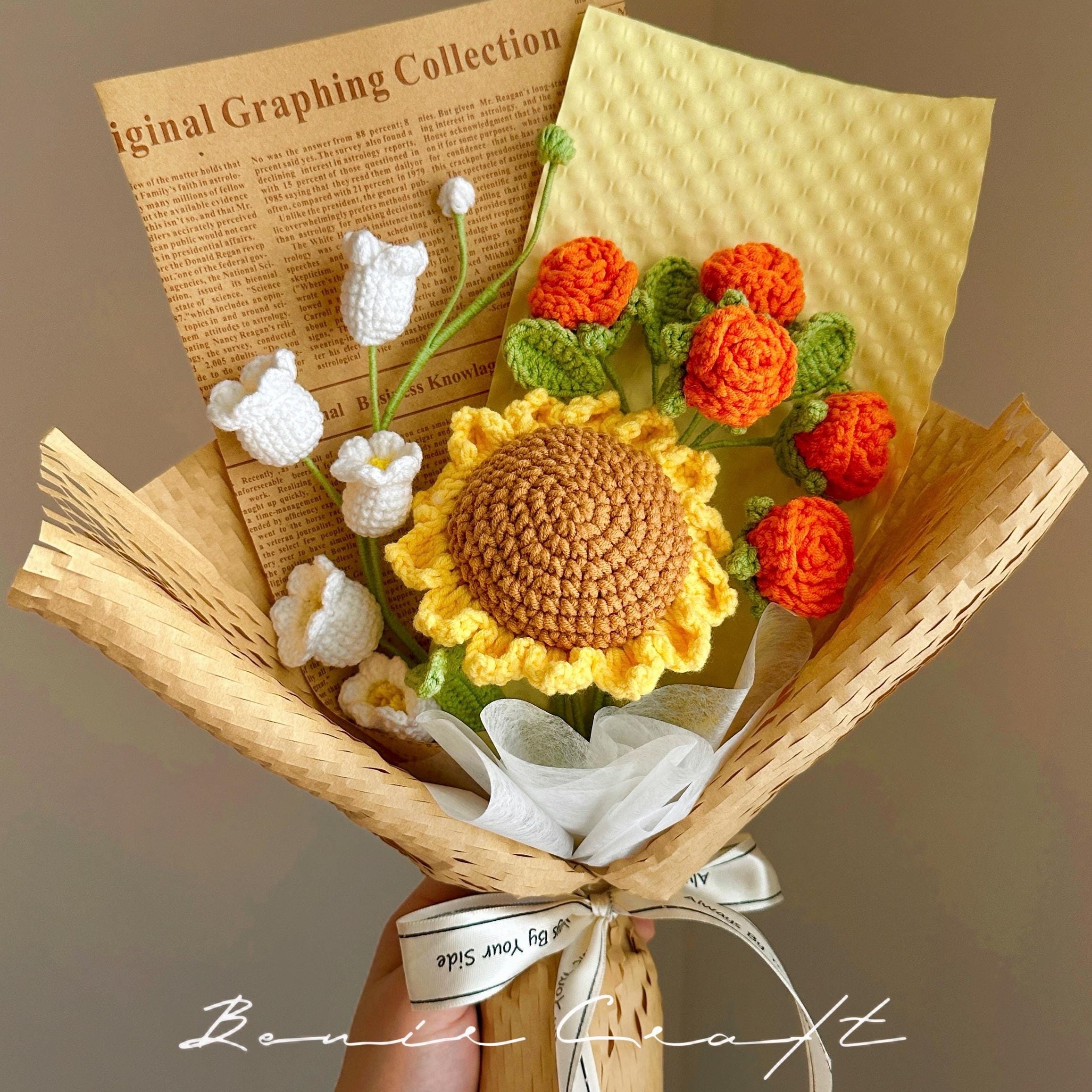 Handmade Crochet Sunflower Bouquet - 8 Styles | Autumn Lily Peony | Forever Gift - 图片 6