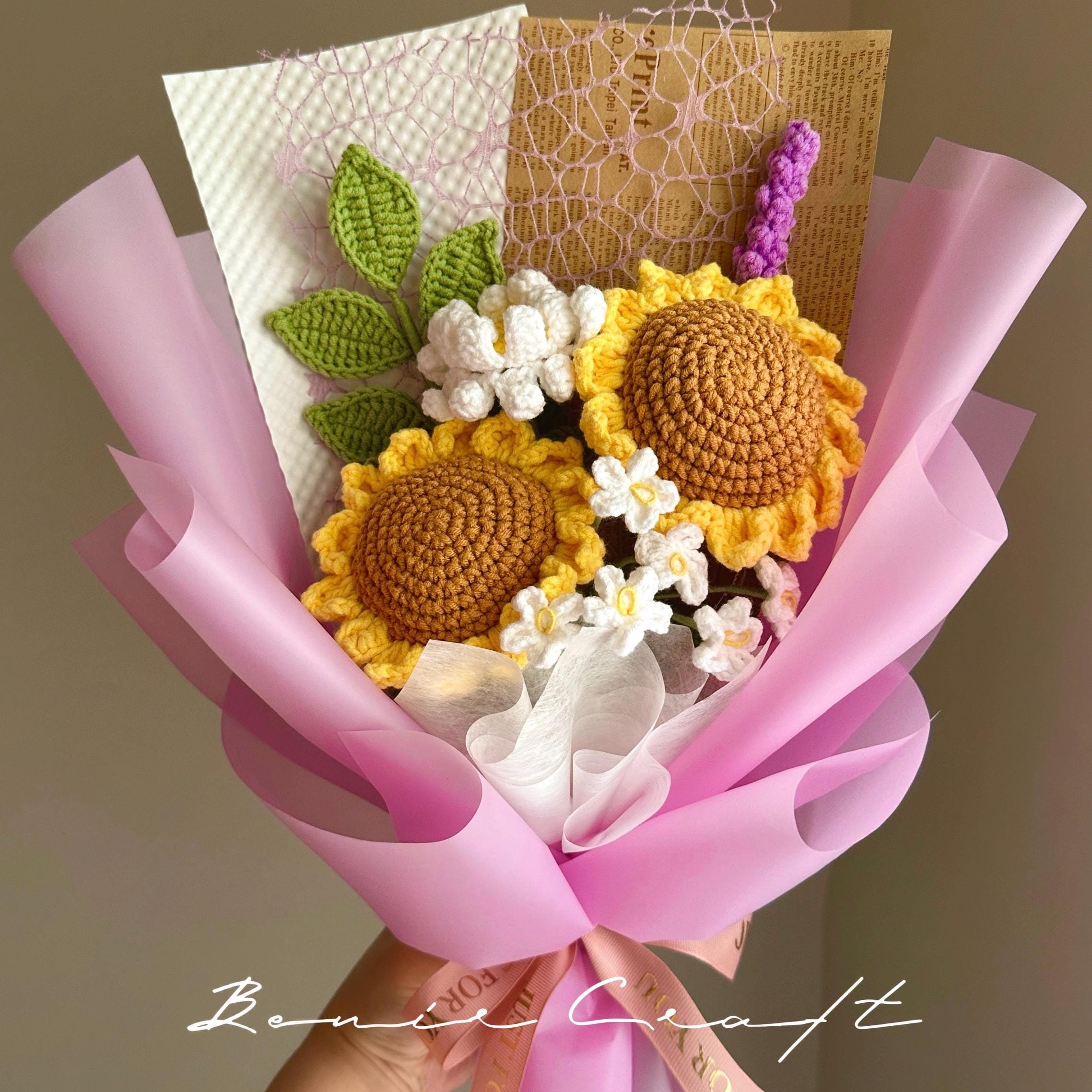 Handmade Crochet Sunflower Bouquet - 8 Styles | Autumn Lily Peony | Forever Gift - 图片 8
