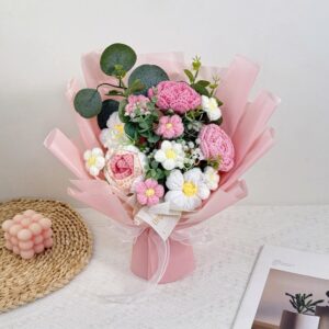 Handmade Crochet Flower Bouquet – 6 Styles Including Rose, Peony & Carnation