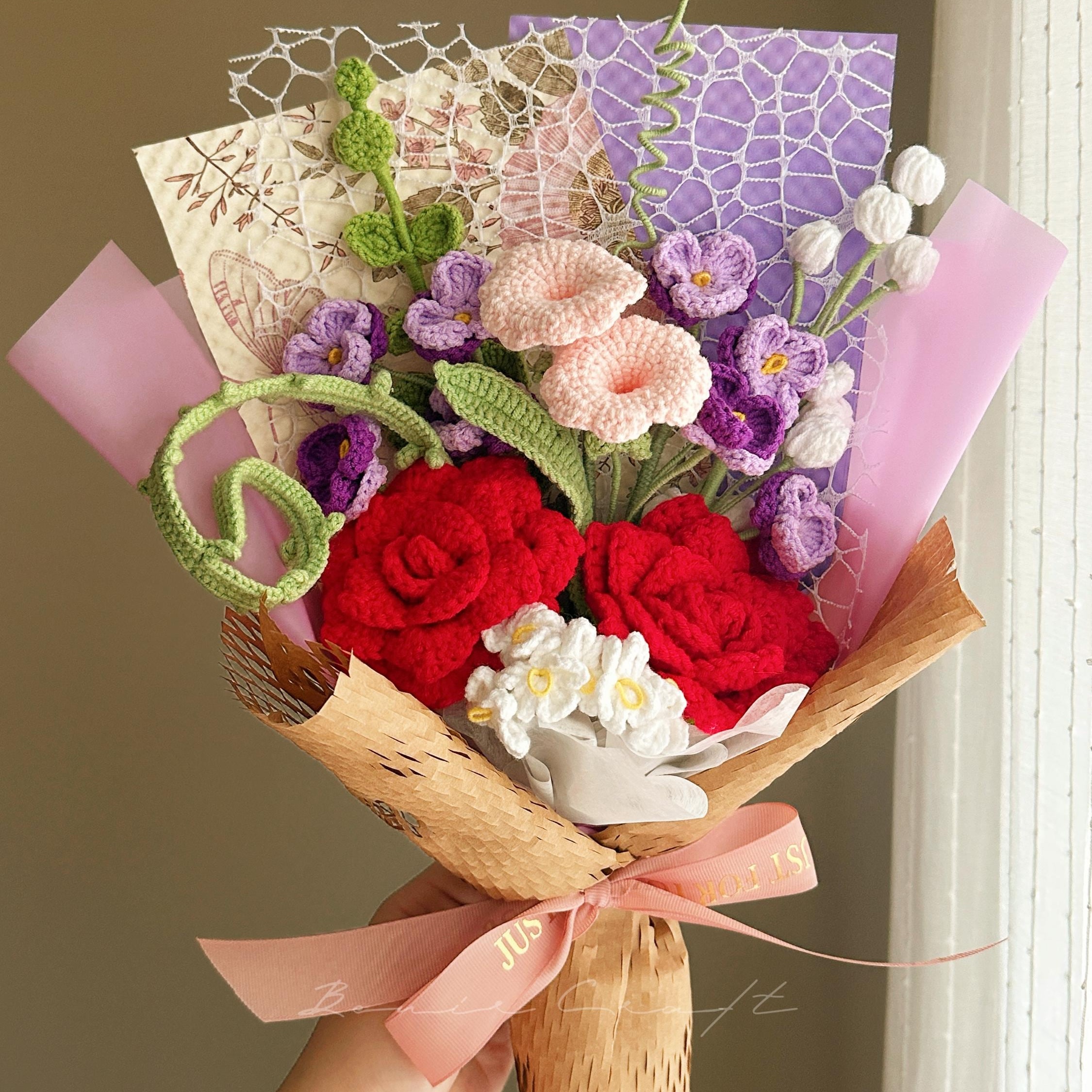Handmade Crochet Flower Bouquet - 8 Styles | Lily Rose Narcissus | Forever Gift - 图片 2