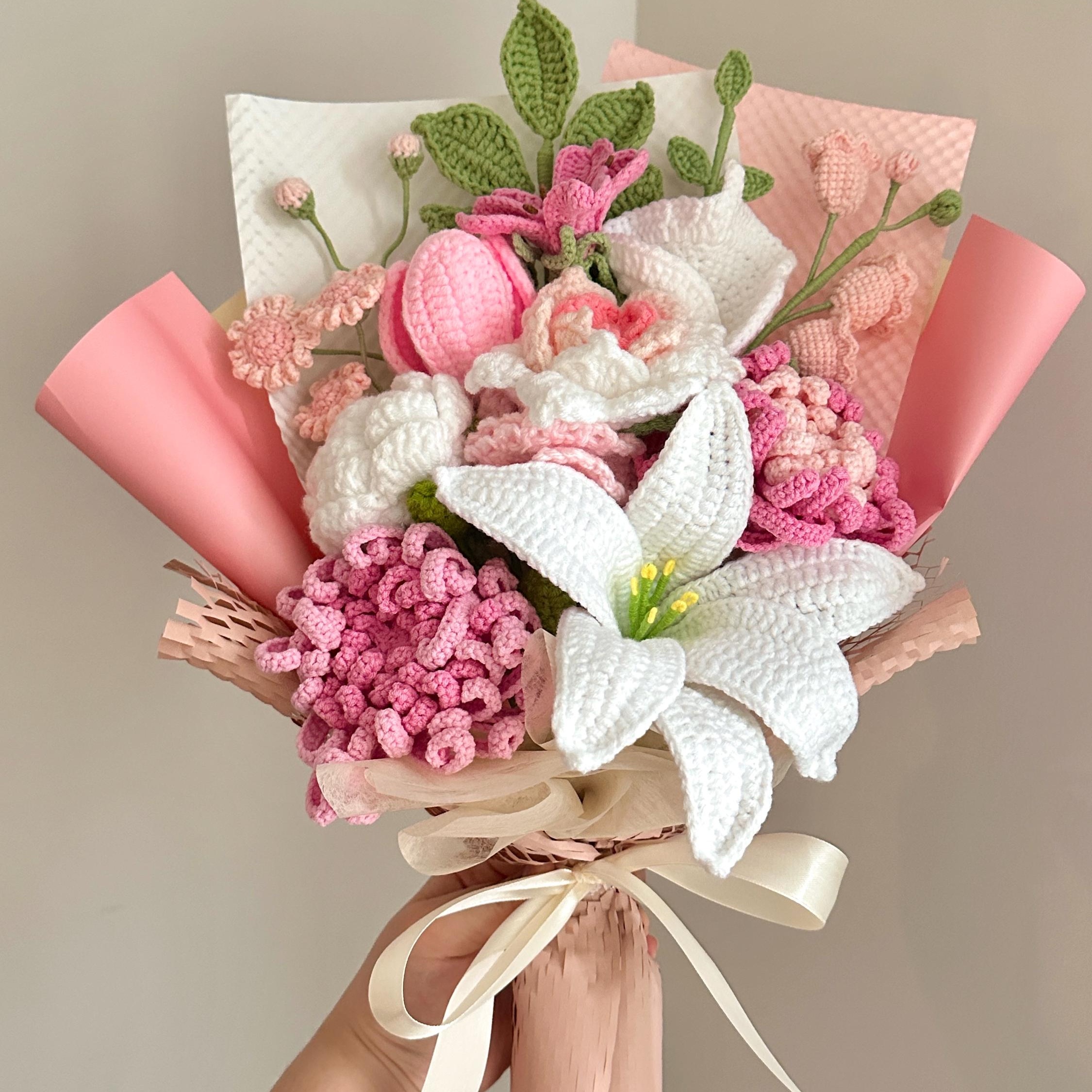 Handmade Crochet Flower Bouquet - 8 Styles | Lily Rose Narcissus | Forever Gift - 图片 4