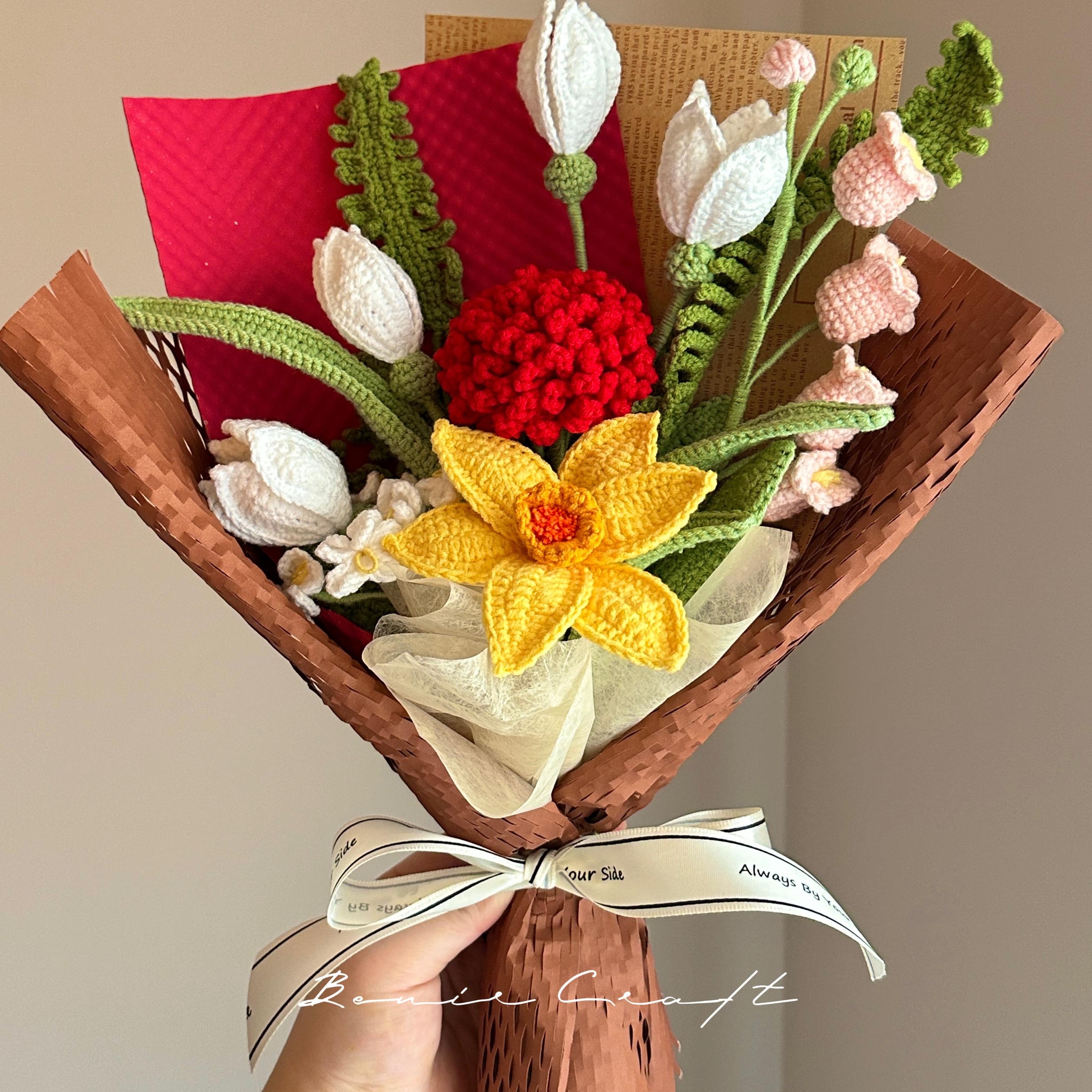 Handmade Crochet Flower Bouquet - 8 Styles | Lily Rose Narcissus | Forever Gift - 图片 5