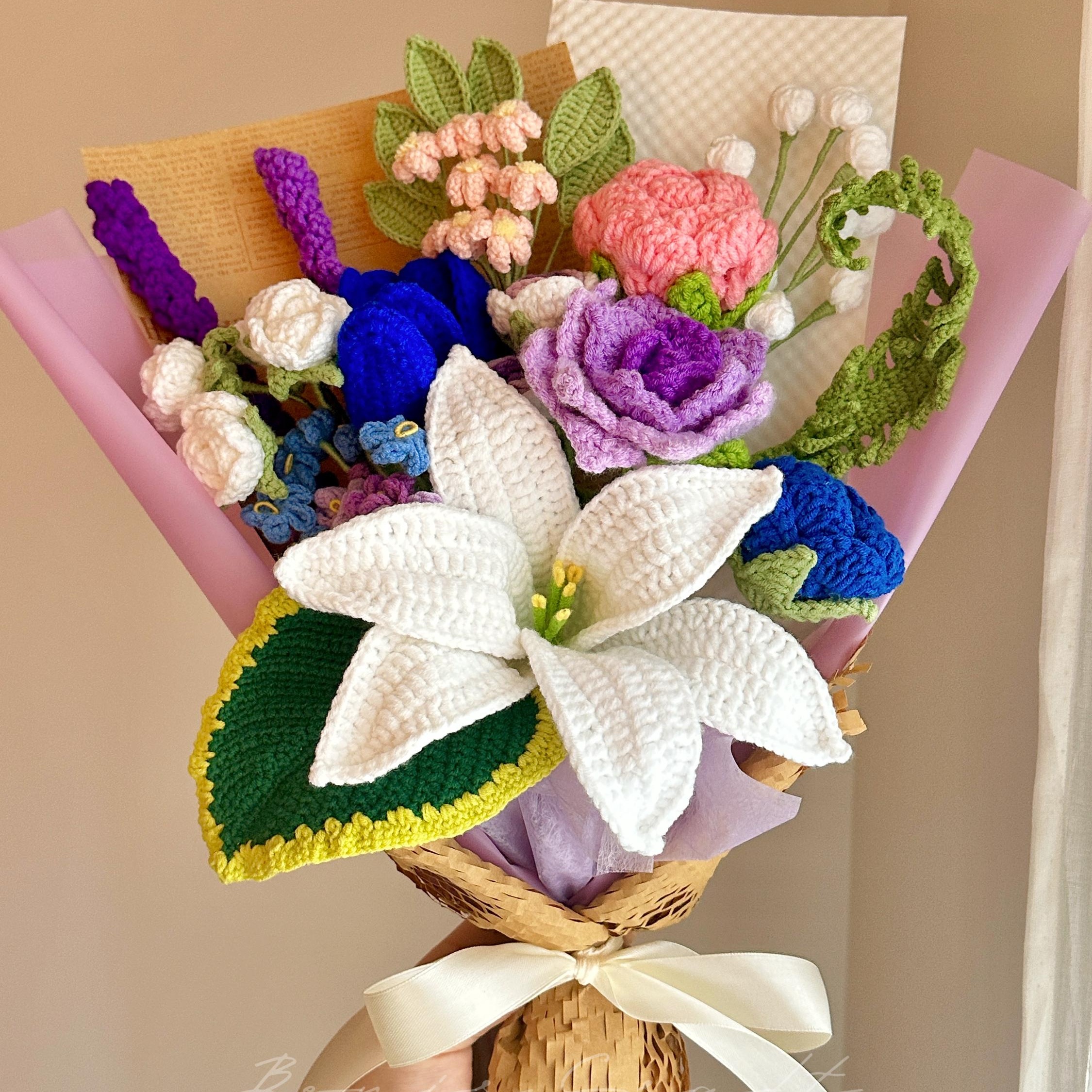 Handmade Crochet Flower Bouquet - 8 Styles | Lily Rose Narcissus | Forever Gift - 图片 6