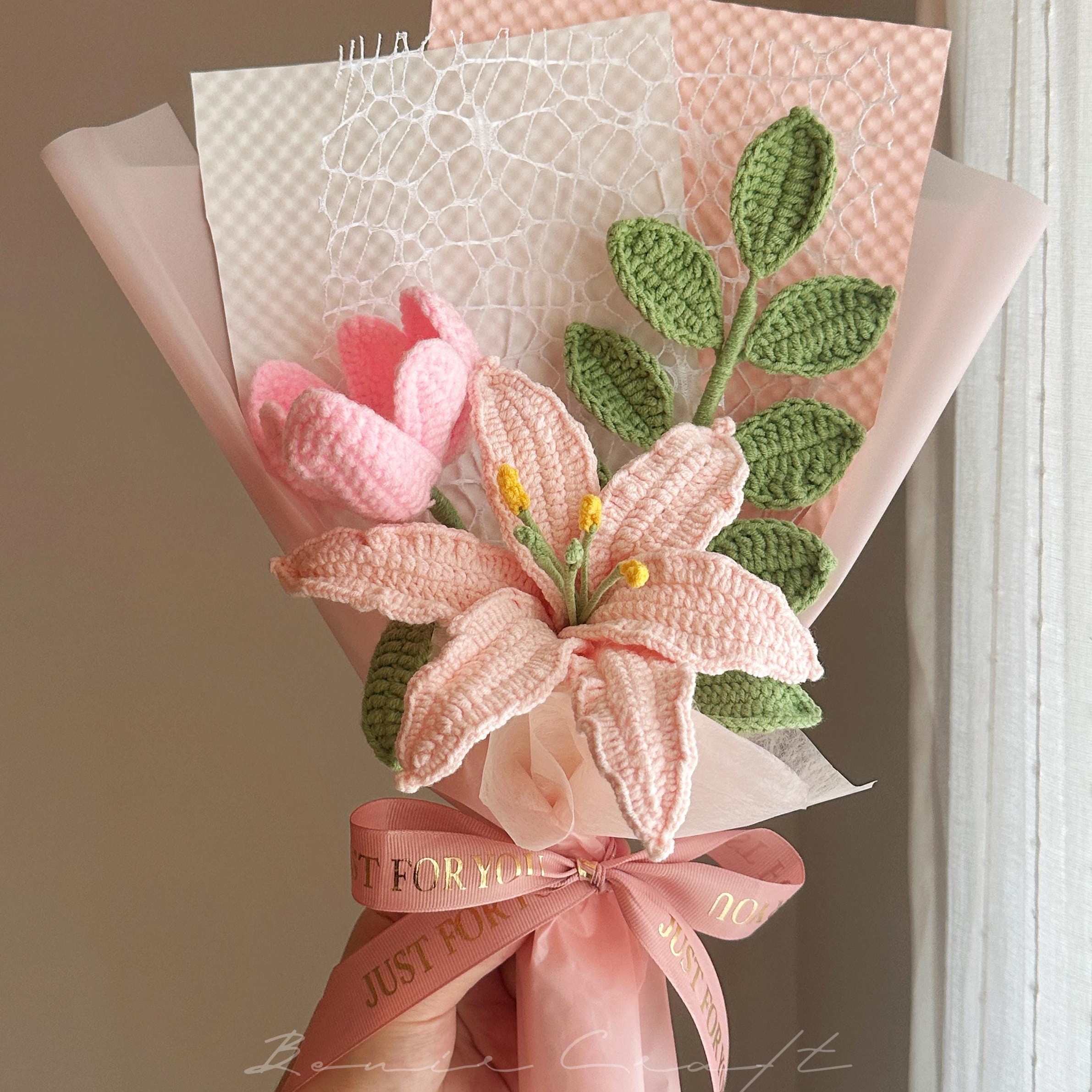 Handmade Crochet Flower Bouquet - 9 Styles | Lily Peony Rose | Forever Gift - 图片 4