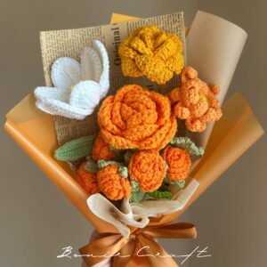 Handmade Crochet Sunflower Bouquet - 7 Styles | Orange Autumn Lily | Forever Gift