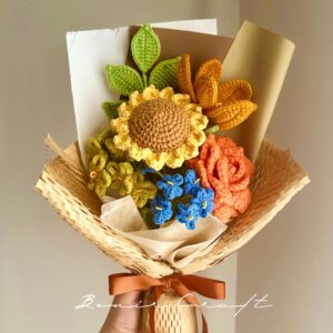 Handmade Crochet Sunflower Bouquet - 7 Styles | Sunflower Orange Pink | Forever Gift